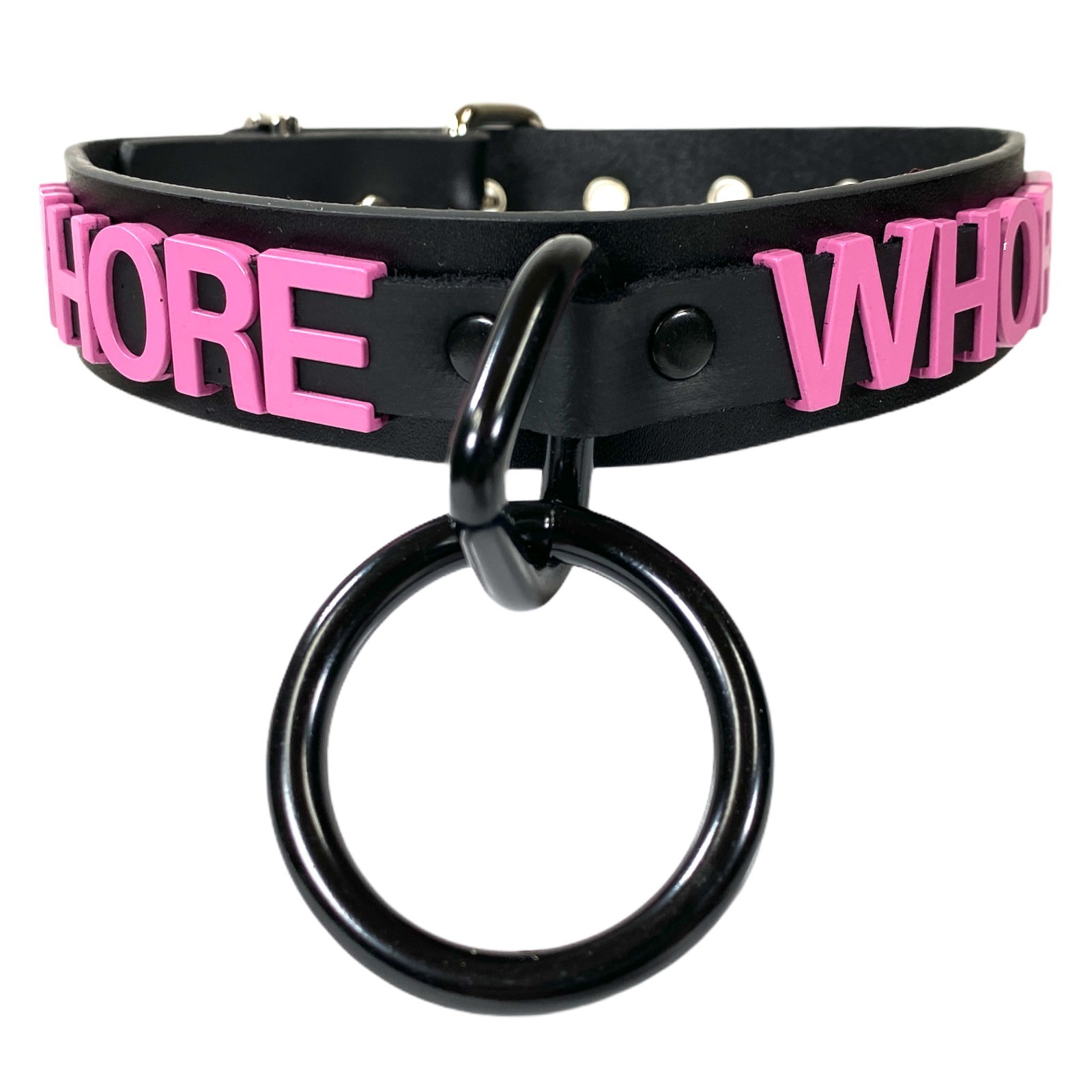Name Bondage Collar Black O Ring Pink Letter Slave Leather BDSM Slut Choker