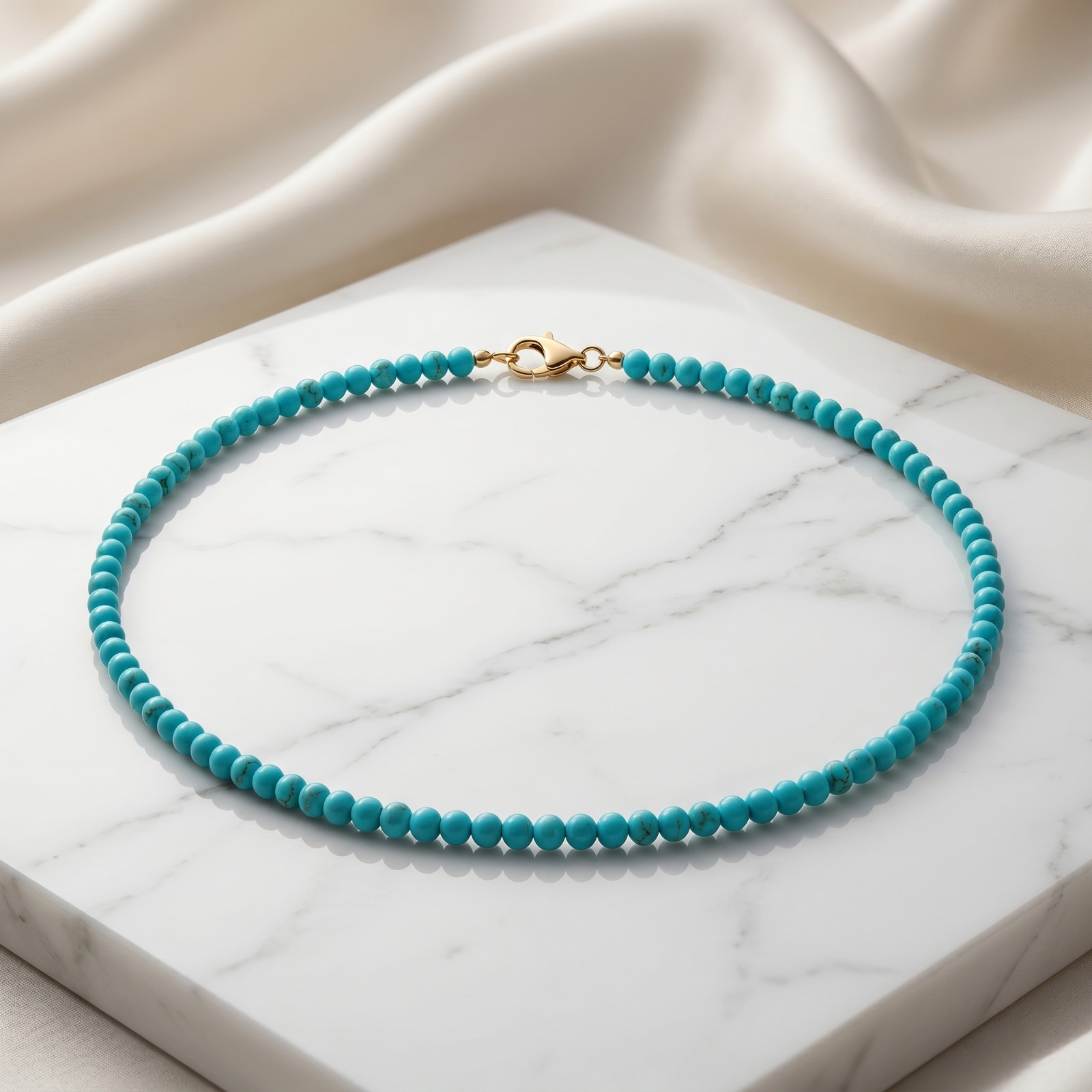 3mm Natural Turquoise Choker Necklace Dainty Beaded Boho Healing Jewelry