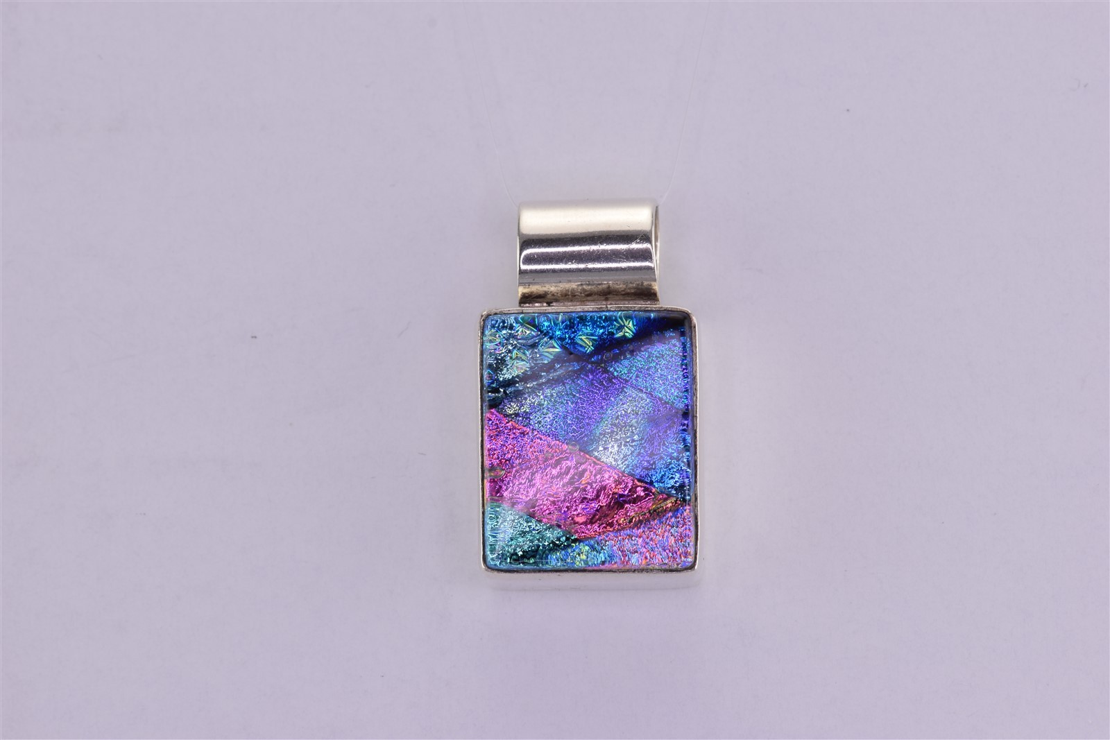 D’CC’S Sterling Silver 20mm x 16mm Colorful Dichroic Glass Slider 925 Pendant