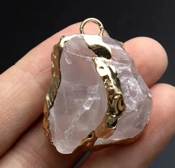 Fluorite Necklace Pendant Electroplated Gold Edge Irregular Gemstone
