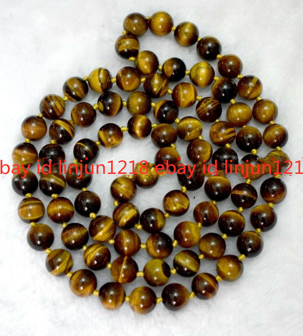 Natural AAA 8/10/12/14mm Yellow Tiger’s Eye Gemstone Necklace Long 18-100”