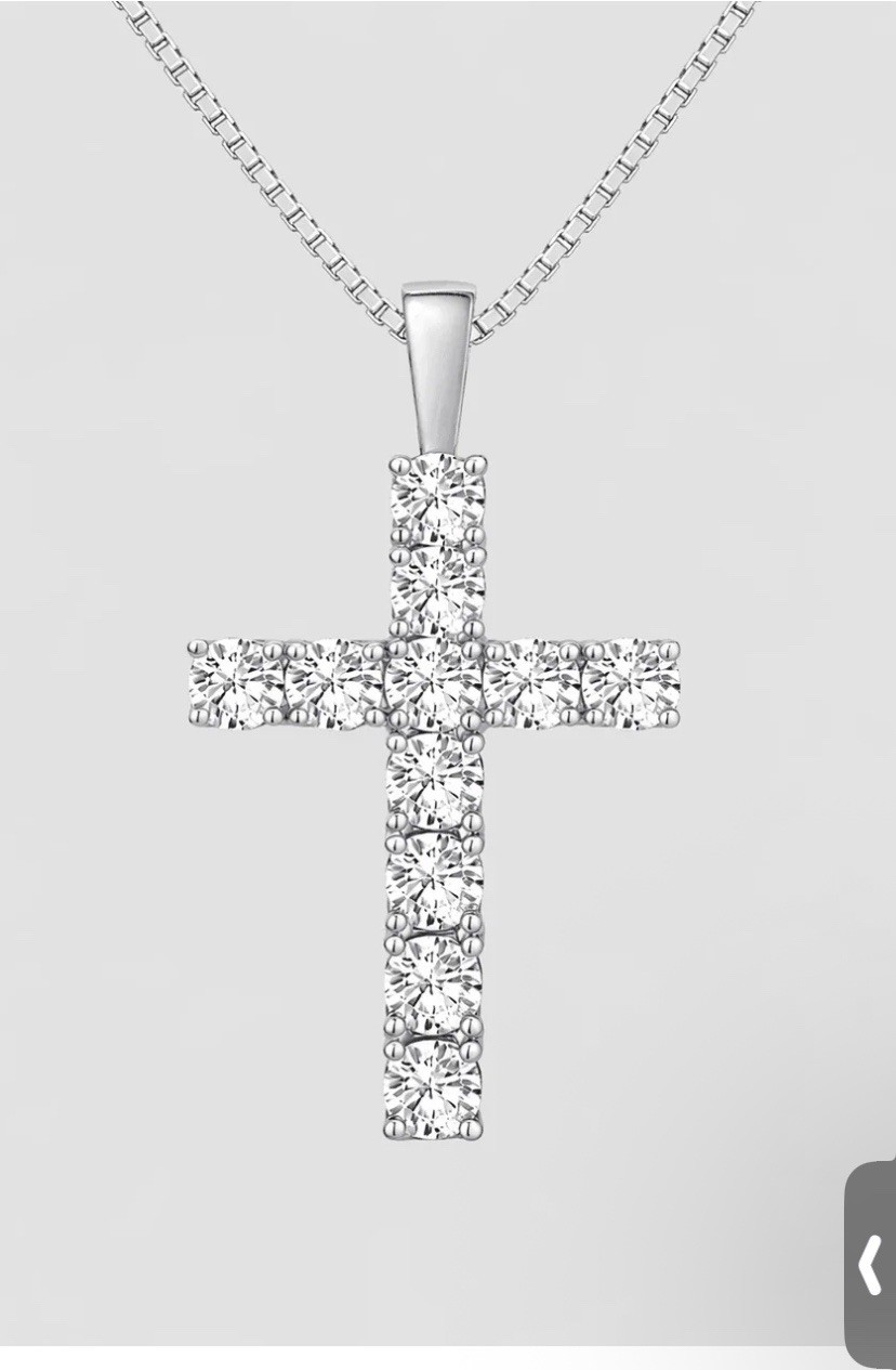 925 Sterling Silver Lab-Created White Moissanite Cross Box Chain Necklace 41+5cm