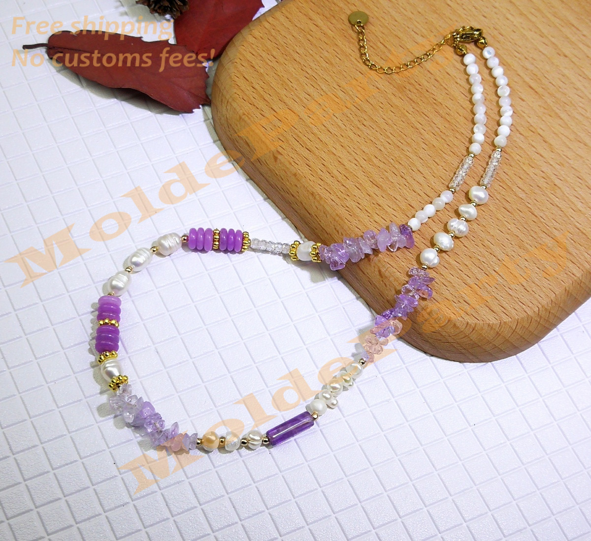 Multi-Shape Amethyst Beaded Pearl Choker 40cm Boho Necklace Jewelry Gift For Her