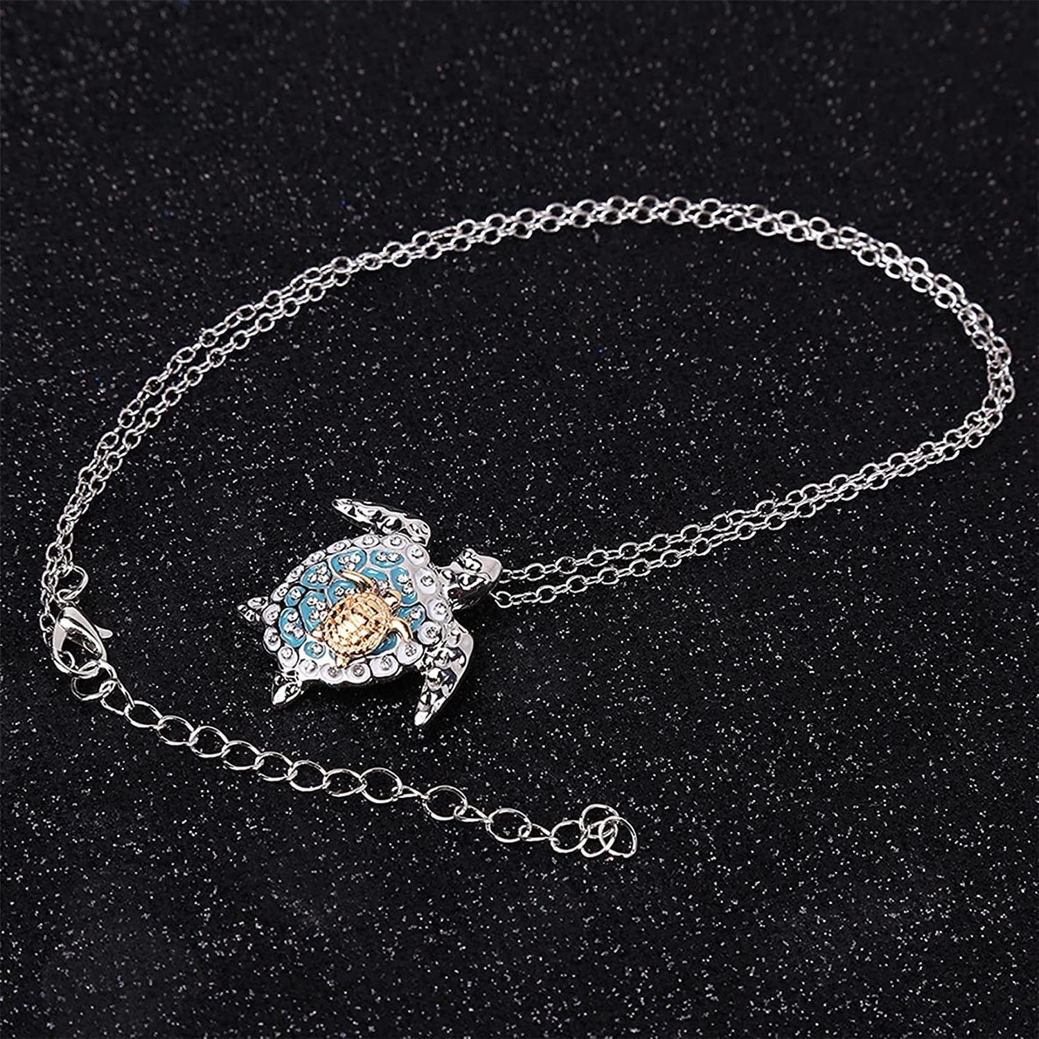 U-M Silver Created Blue Opal Chain Length: 53.5cm, Pendant: 2.5cm x 3cm,