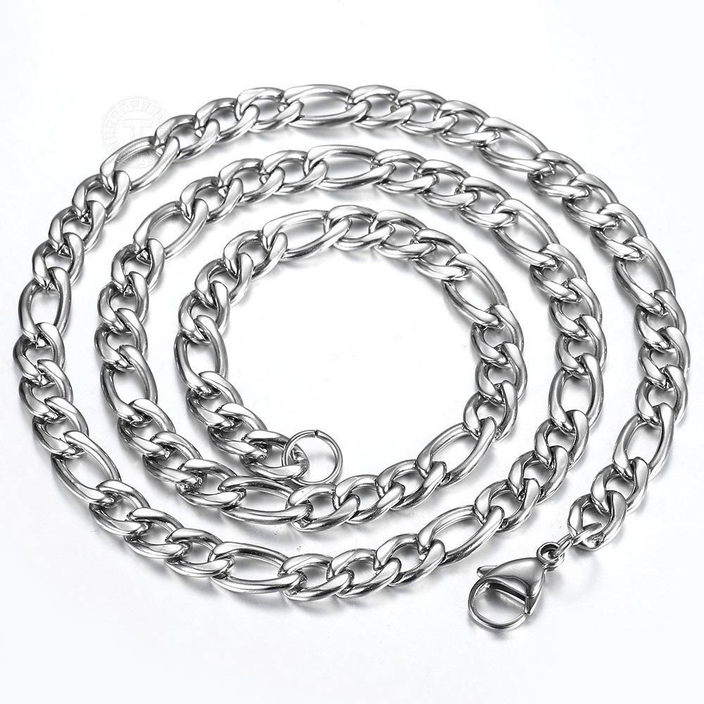 3/5/7/9mm Silver Stainless Steel Figaro Chain Necklace Choker Men Women 16-32″