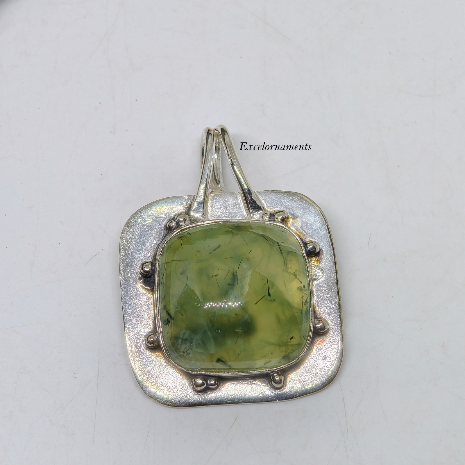 Prehnite Square Gemstone Pendant 925 Sterling Silver Unique Lovely Pendant RK*