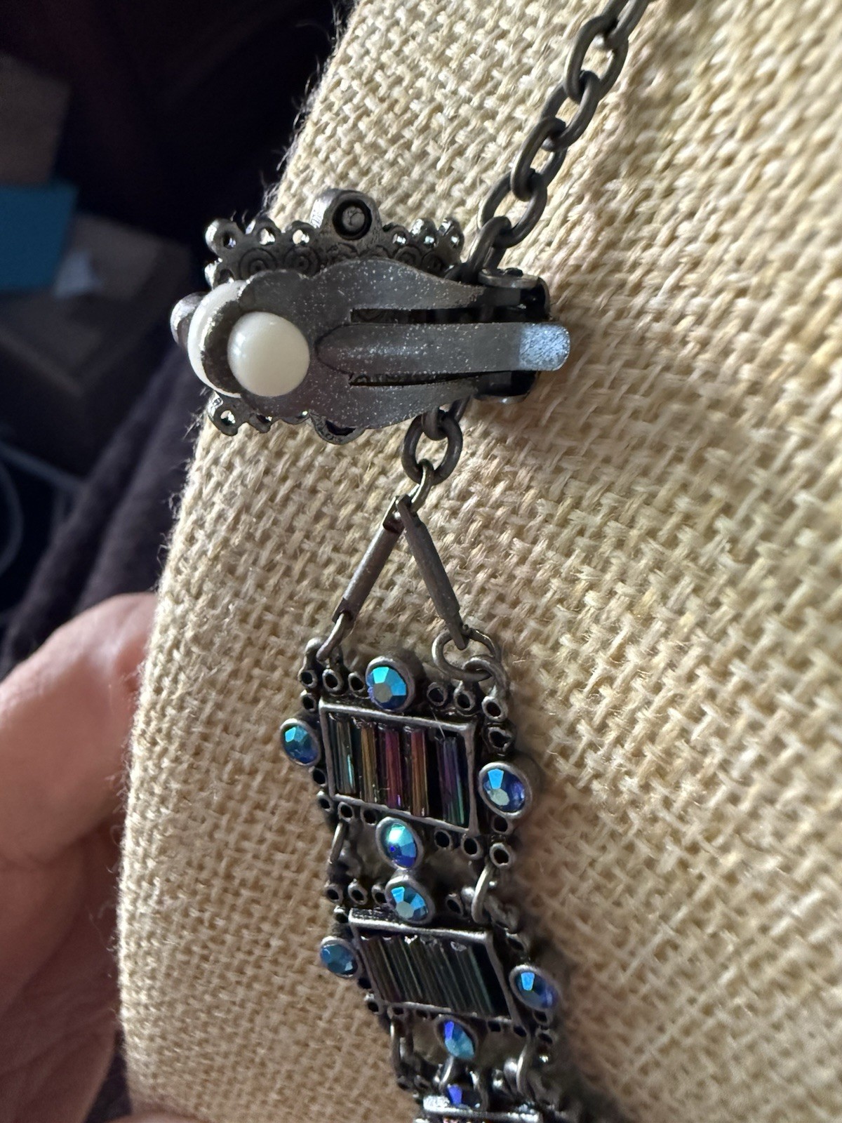Silver Tone Blue & Multicolor Crystal Statement Bib Necklace Adjustable Lobster