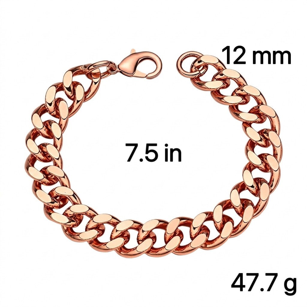 12mm Pure Solid Copper Bracelet Arthritis Cuban Chain Curb Link Rider Bracelet