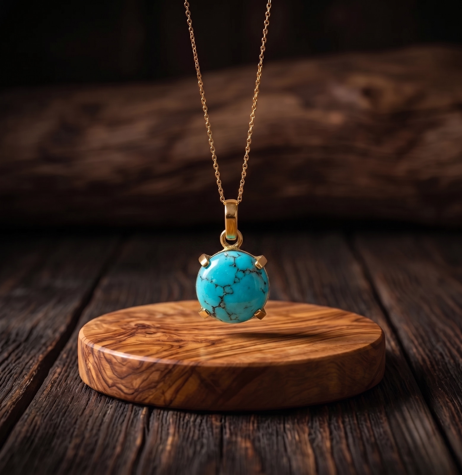 Gold Filled Turquoise Gemstone Pendant Womens Stylish Chunky Turquoise Jewelry