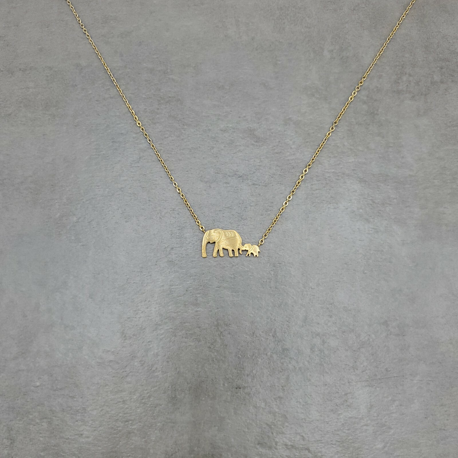 Elephant Mom Baby 2 GOLD Plated Necklace Animal Dainty Family Love Safari Walk