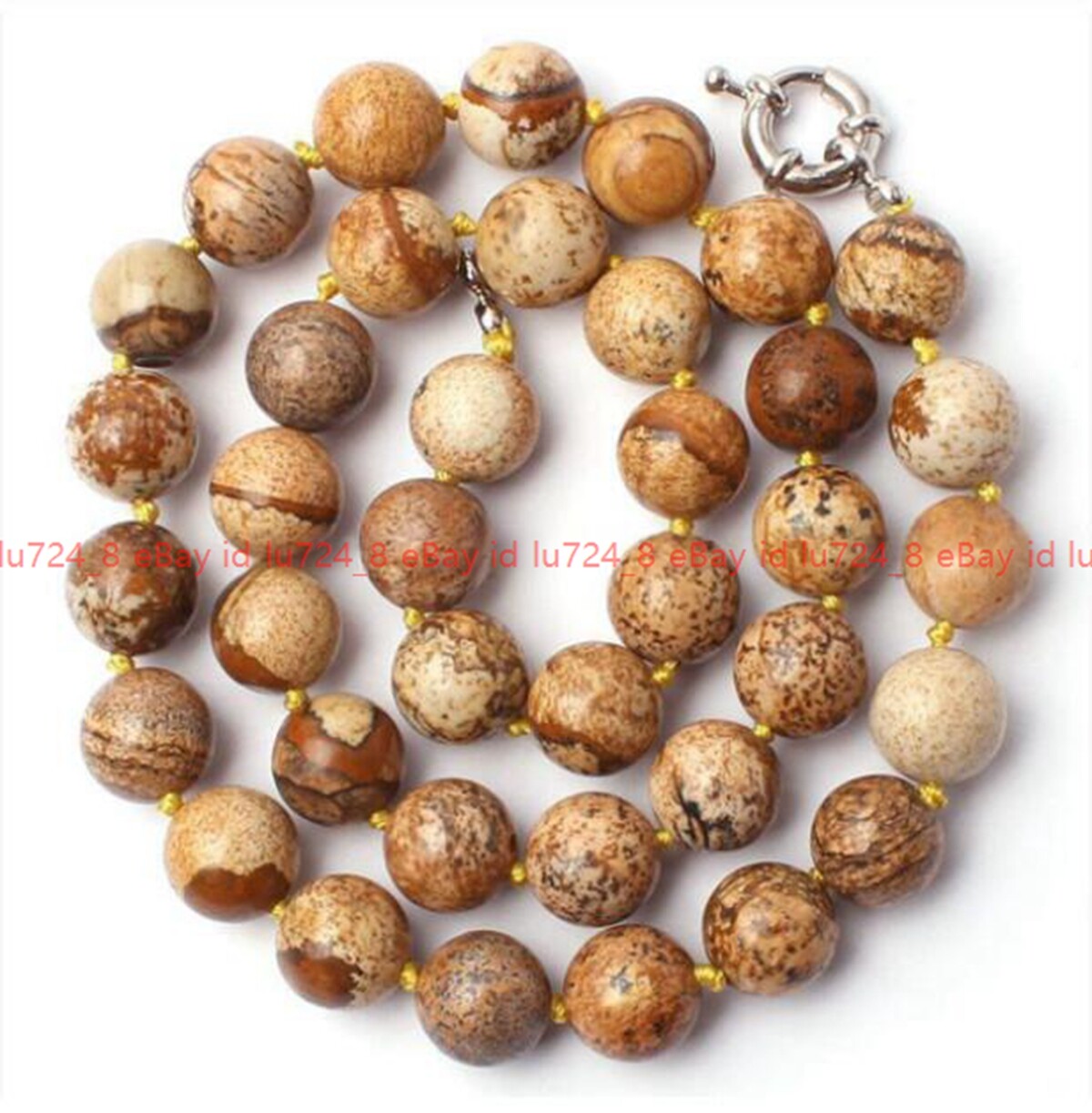 Fashion Natural Picture Jasper Round Shape Gemstone Beads Jewelry Necklace 18″
