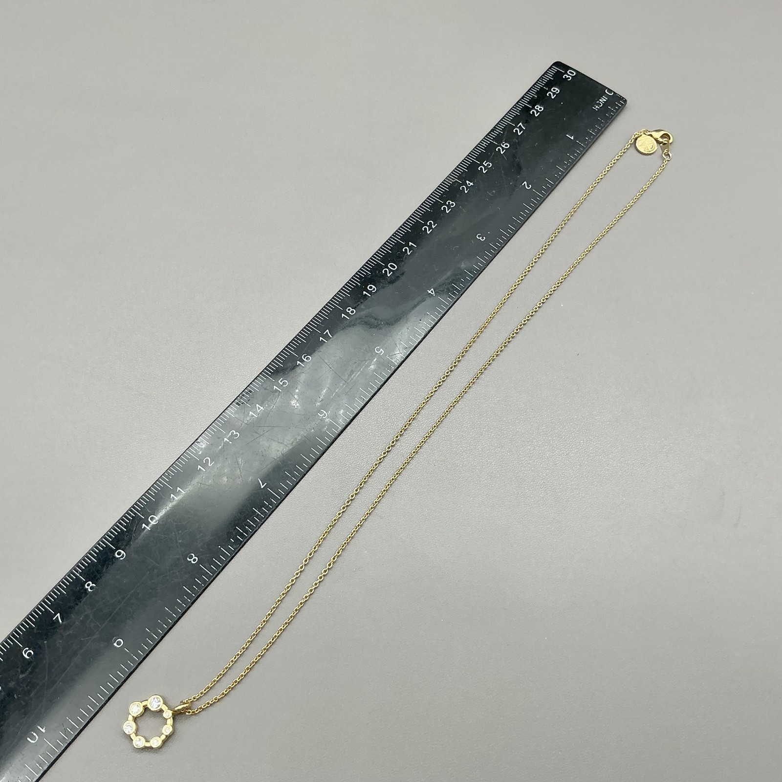 Necklace Gold Tone Circle Clear Stone Pendant Chain Lobster Clasp Jewelry 18″