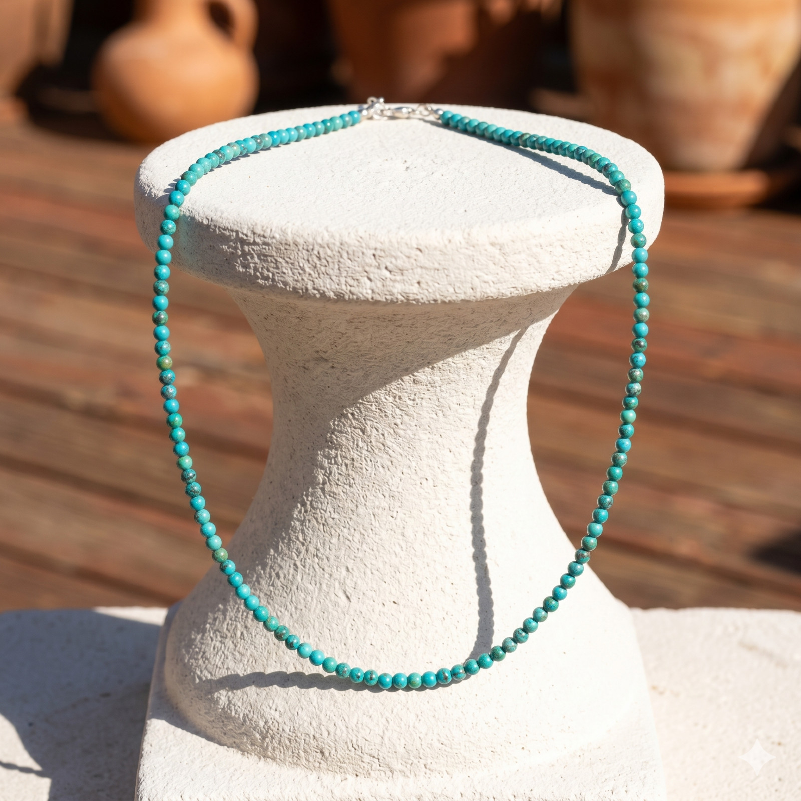 20 in A++ Protection Turquoise Necklace 2mm Bead Choker Lucky Gemstone Guardian