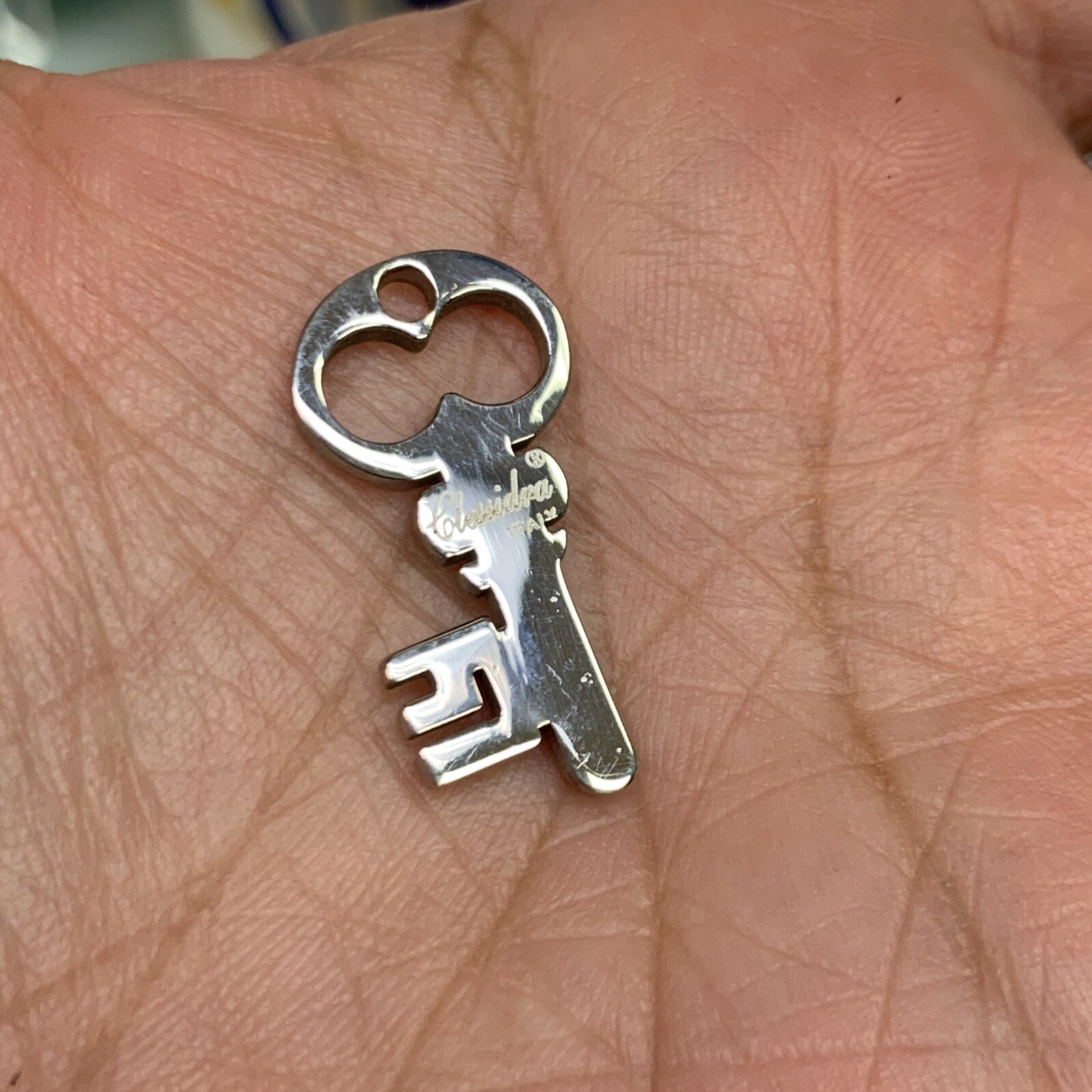 St. Steel Key Charm / Pendant with Black Onyx by Clessidra made in Italy