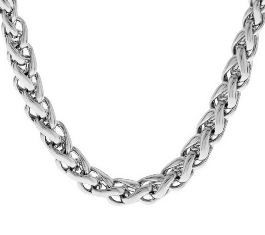 Bold Graduated Spiga Wheat Chain Necklace Stainless Steel by Design QVC 16″ 18″