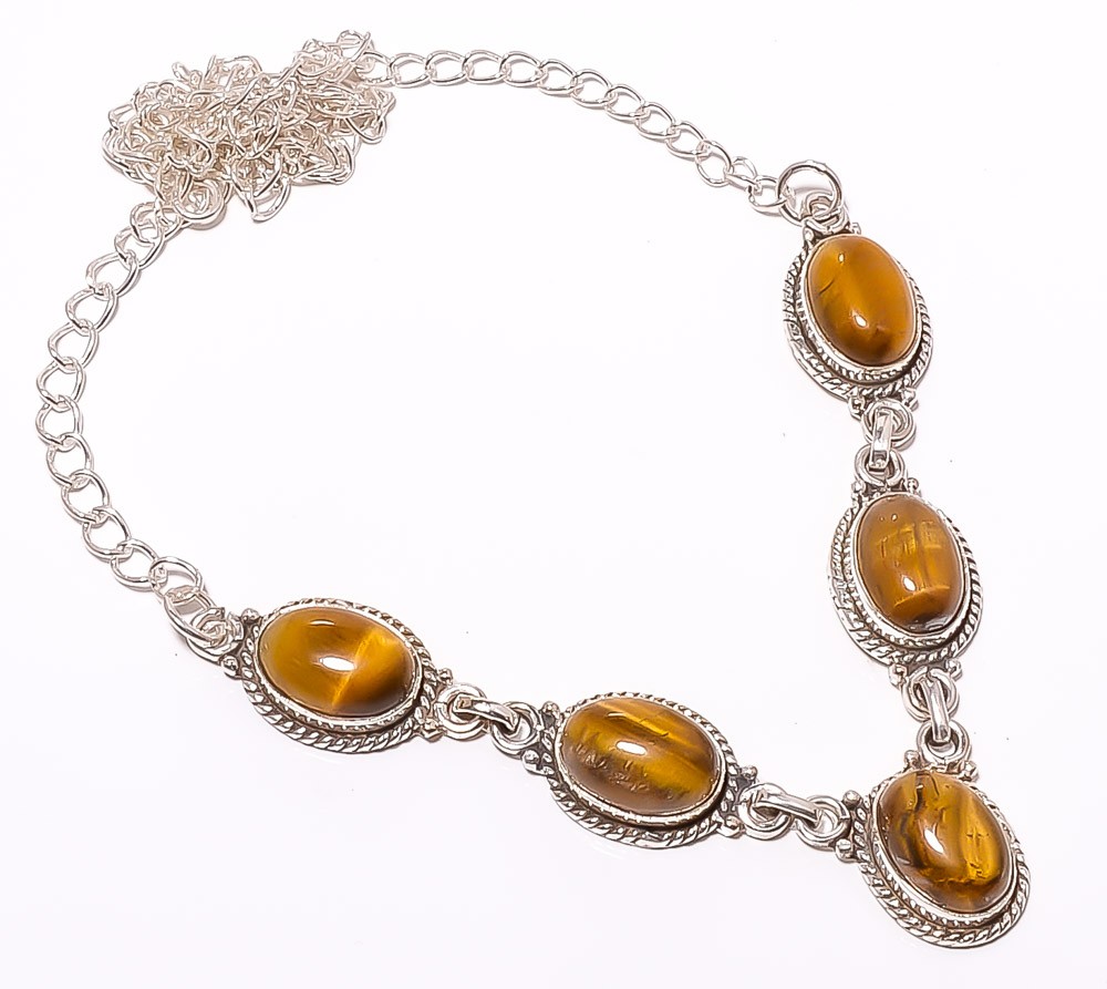 Tennis Yellow Tiger Eye 925 Sterling Silver Handmade Necklace 17.99″ N1542-25