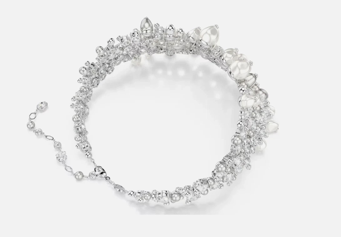 Constella Swarovski choker Crystal pearl, Round cut, White, Rhodium plated