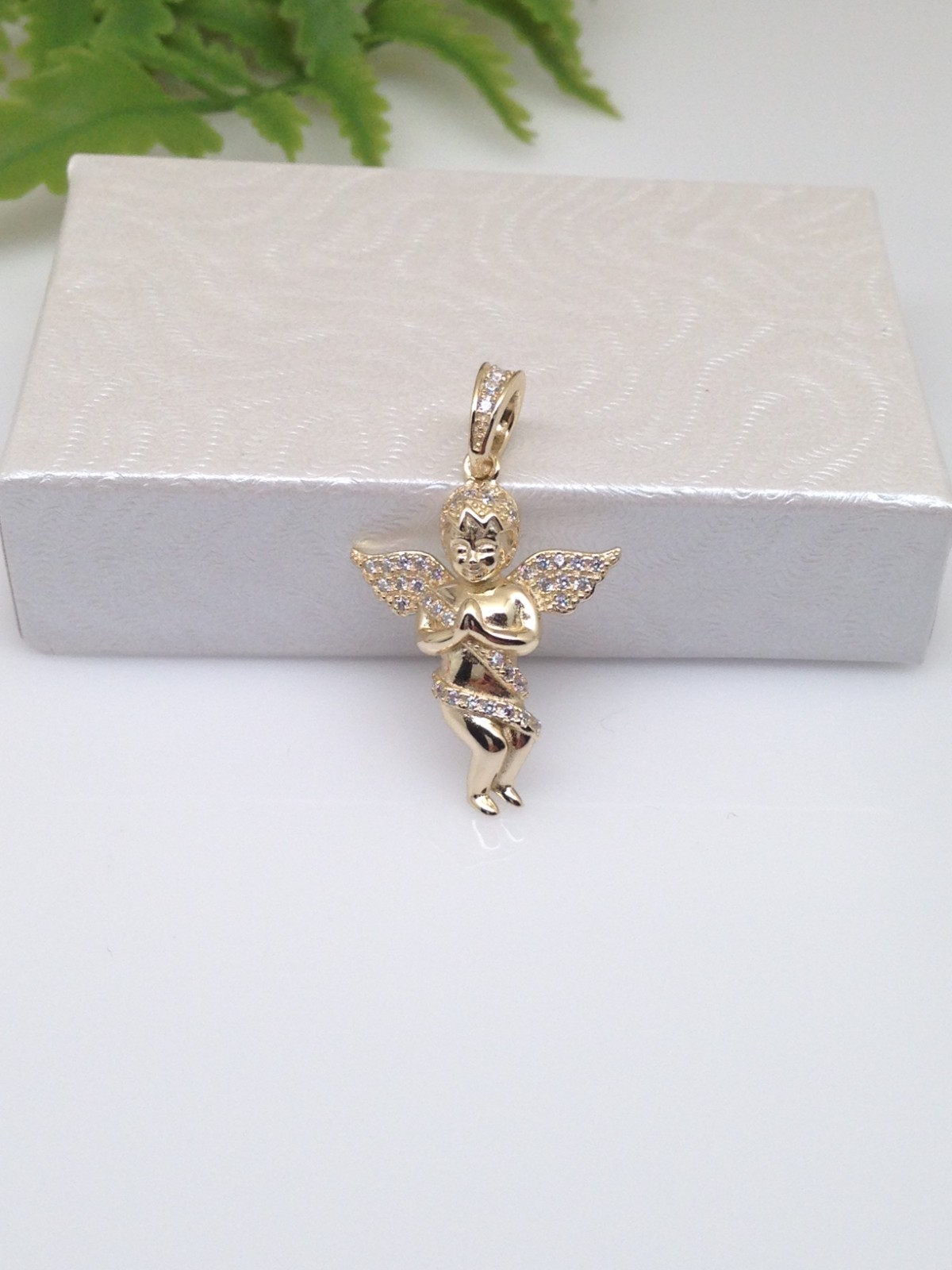 925 Sterling Silver CZ Gold Angel Pendant Small 22mm0.87″/31mm1.22″ Unisex
