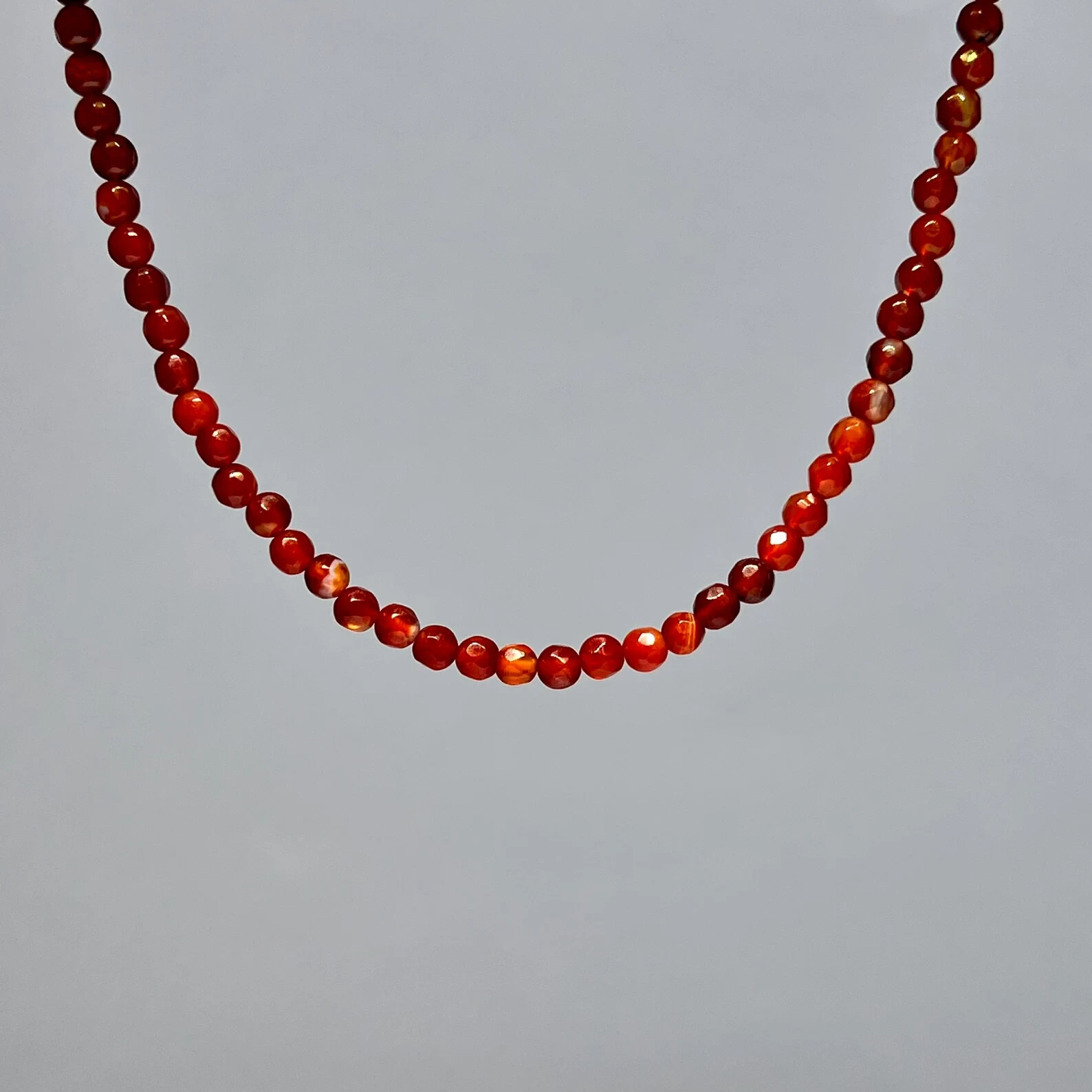 Handmade Carnelian Choker Necklace Tiny 2mm Beads, Sterling Silver Adjustable