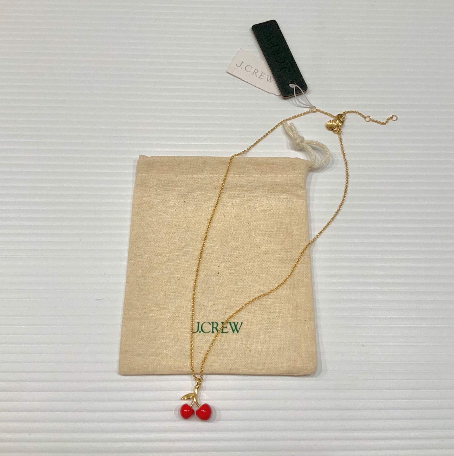 J.Crew Women’s NWT Cherry Charm Necklace With Pouch