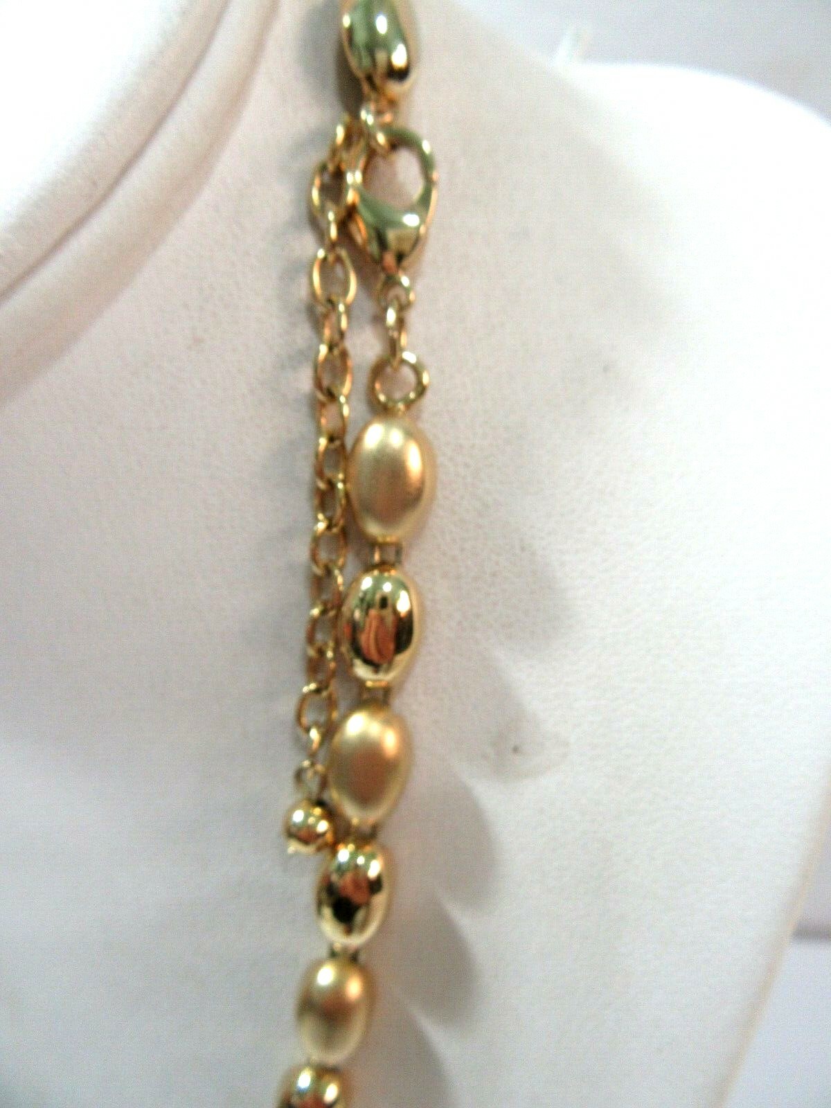 Brushed and Shiny Gold Tone Oval Beaded Necklace Modern