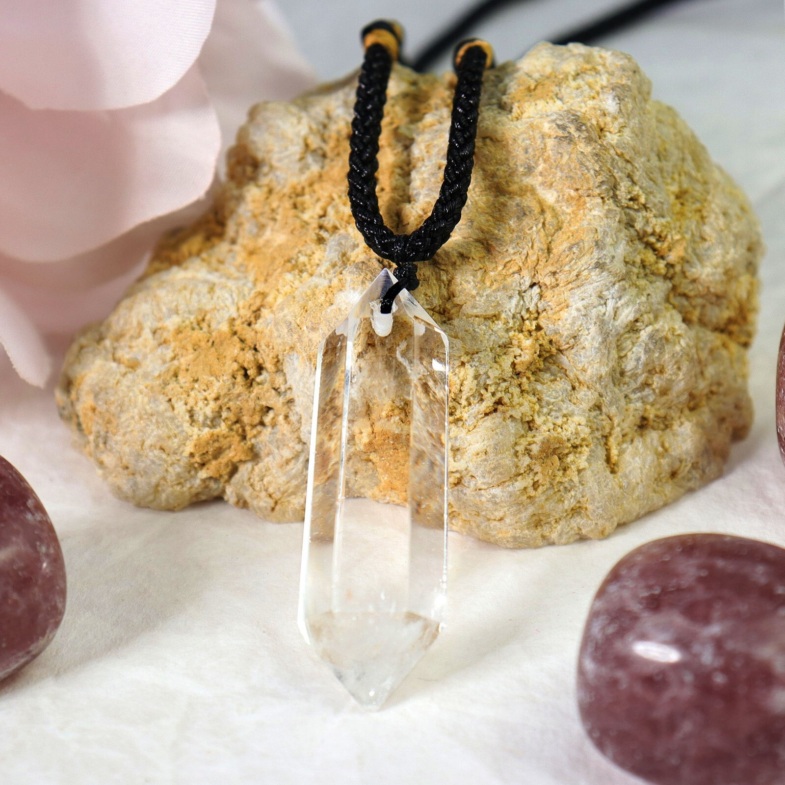 Clear Quartz Hexagon Pendant Healing Reiki Protection Crystal Amulet Necklace