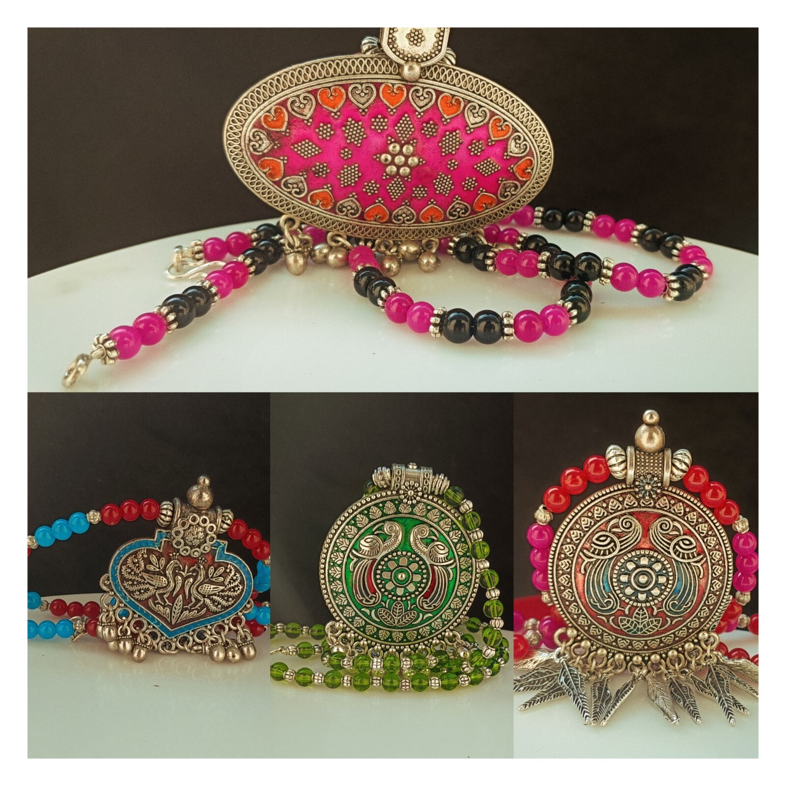 Women’s Traditional Wedding Jewelry Necklace/pendant Multi Beads Pack of 4