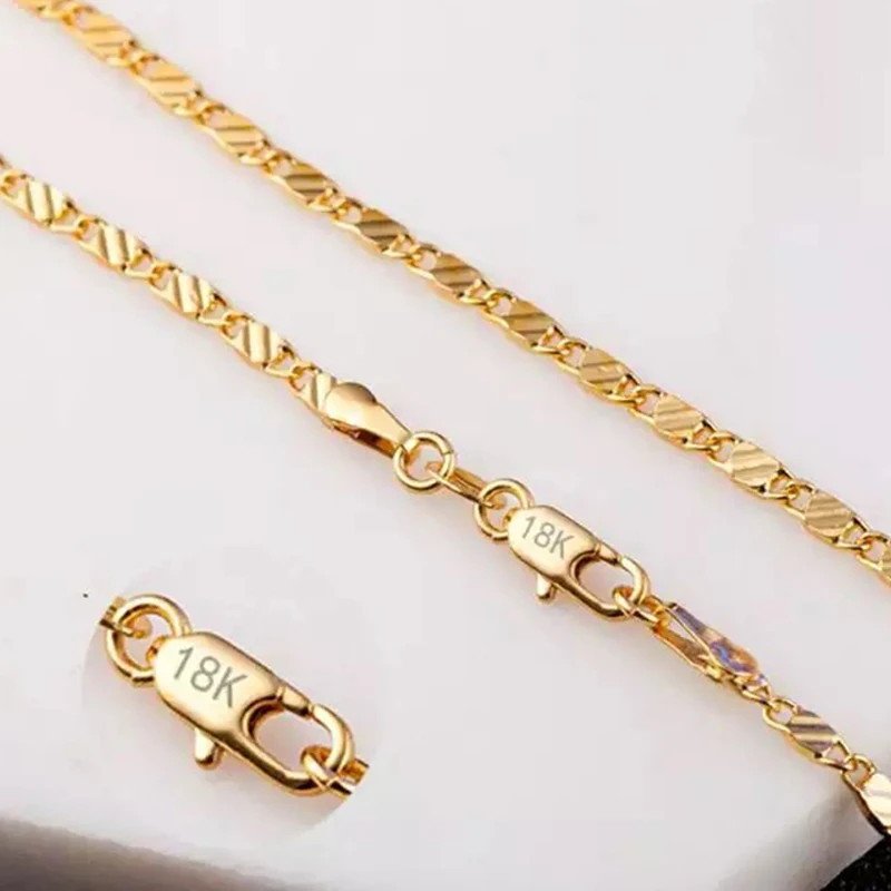 Fashion 18k Gold Necklace 2MM 16/18/20/22/24/26/28/30 Inch Side Chain Necklace F