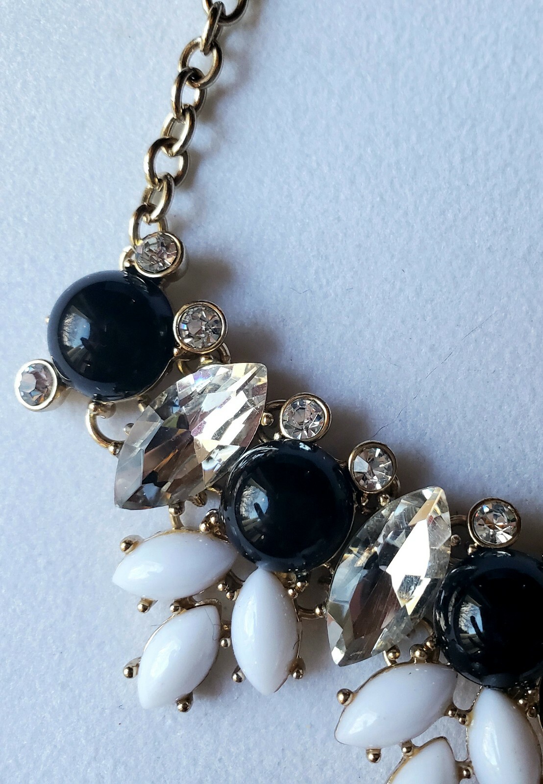 NWT Black & White CARA NY Rhinestone Opaque Jewel Ornate Bib Statement Necklace