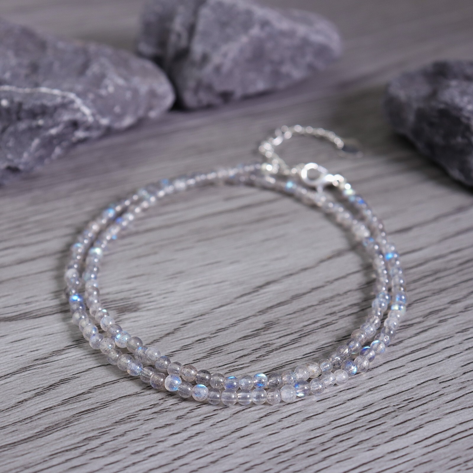 Labradorite 4mm Beaded Choker Healing Reiki Dainty Women Crystal Necklace Gifts