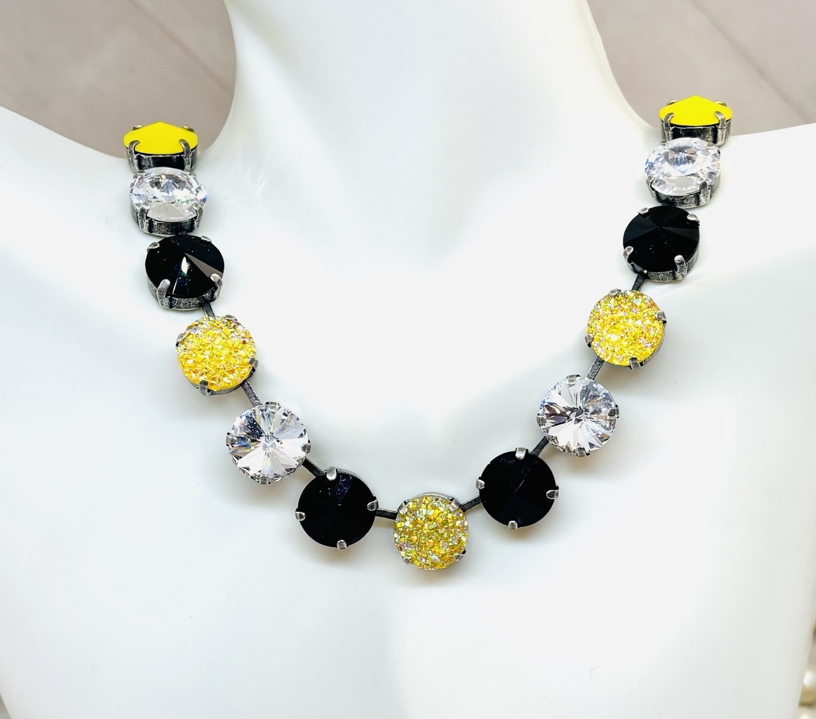 Antique Silver Plated Black And Gold Cup Chain Statement Necklace