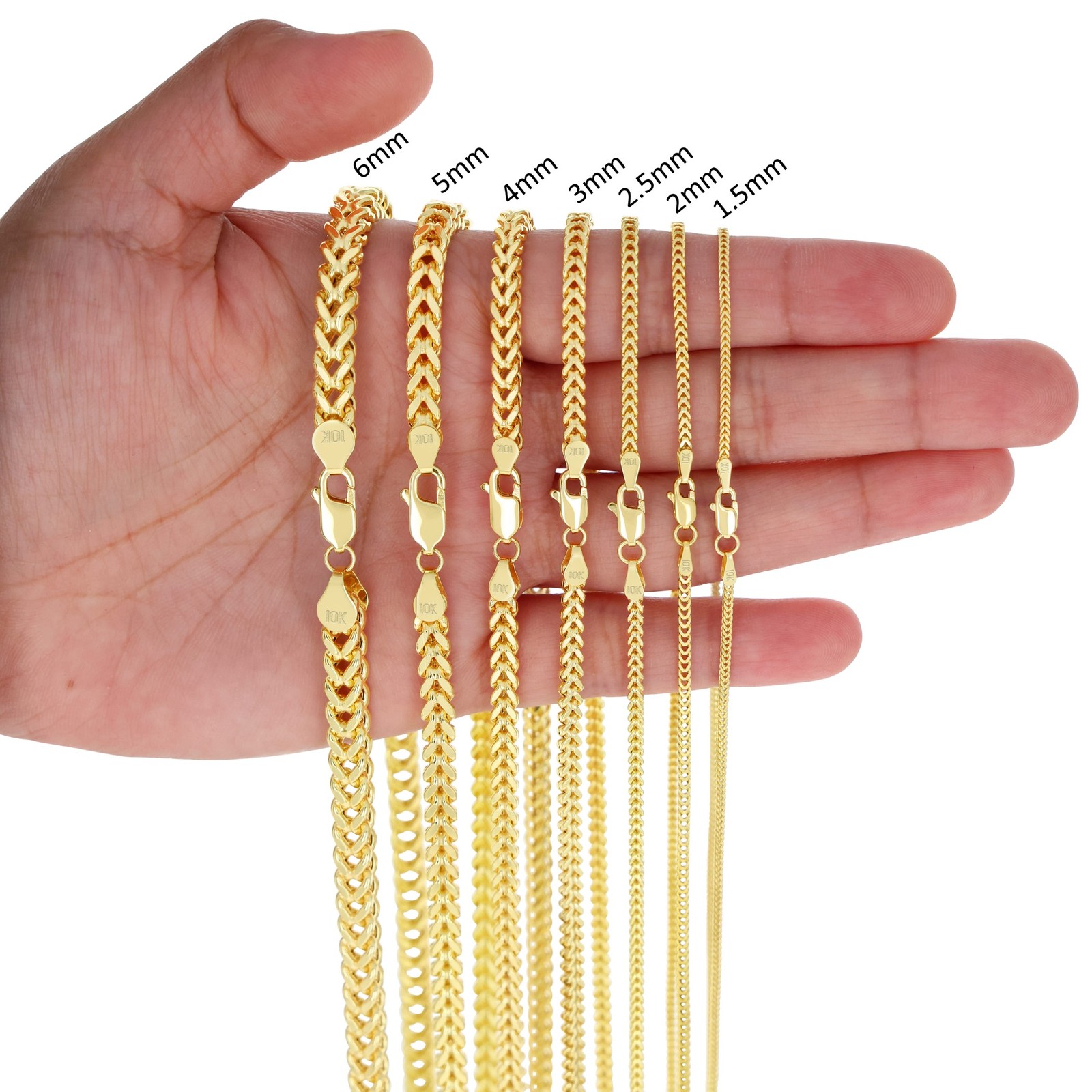 10k Yellow Gold 1.5mm-6mm Franco Box Necklace Bracelet Chain Mens Womens 7″- 30″