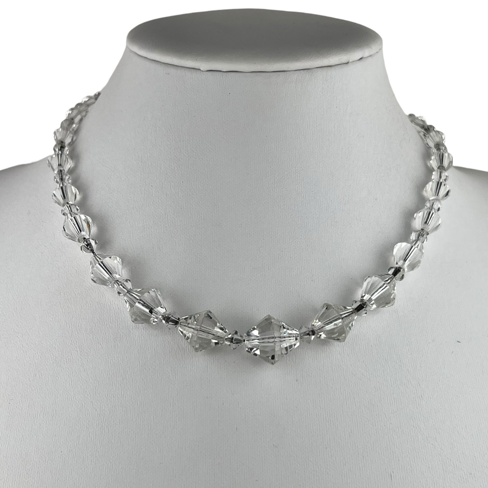 Vintage Cut Glass Metal Chain 17″ Necklace