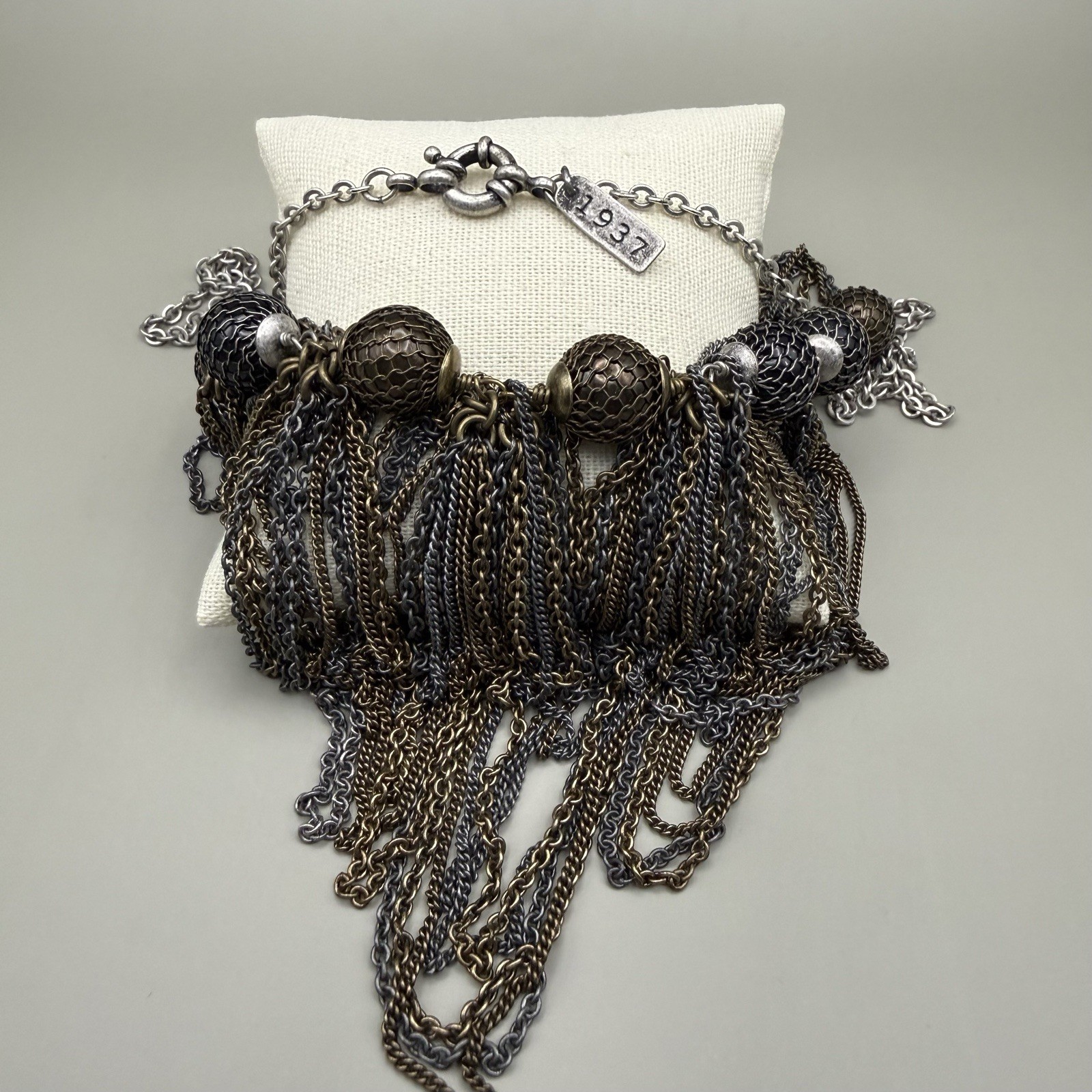 Madewell 1937 Bib Necklace Multi Chain Mixed Metal Mesh 24″ Industrial Boho Punk