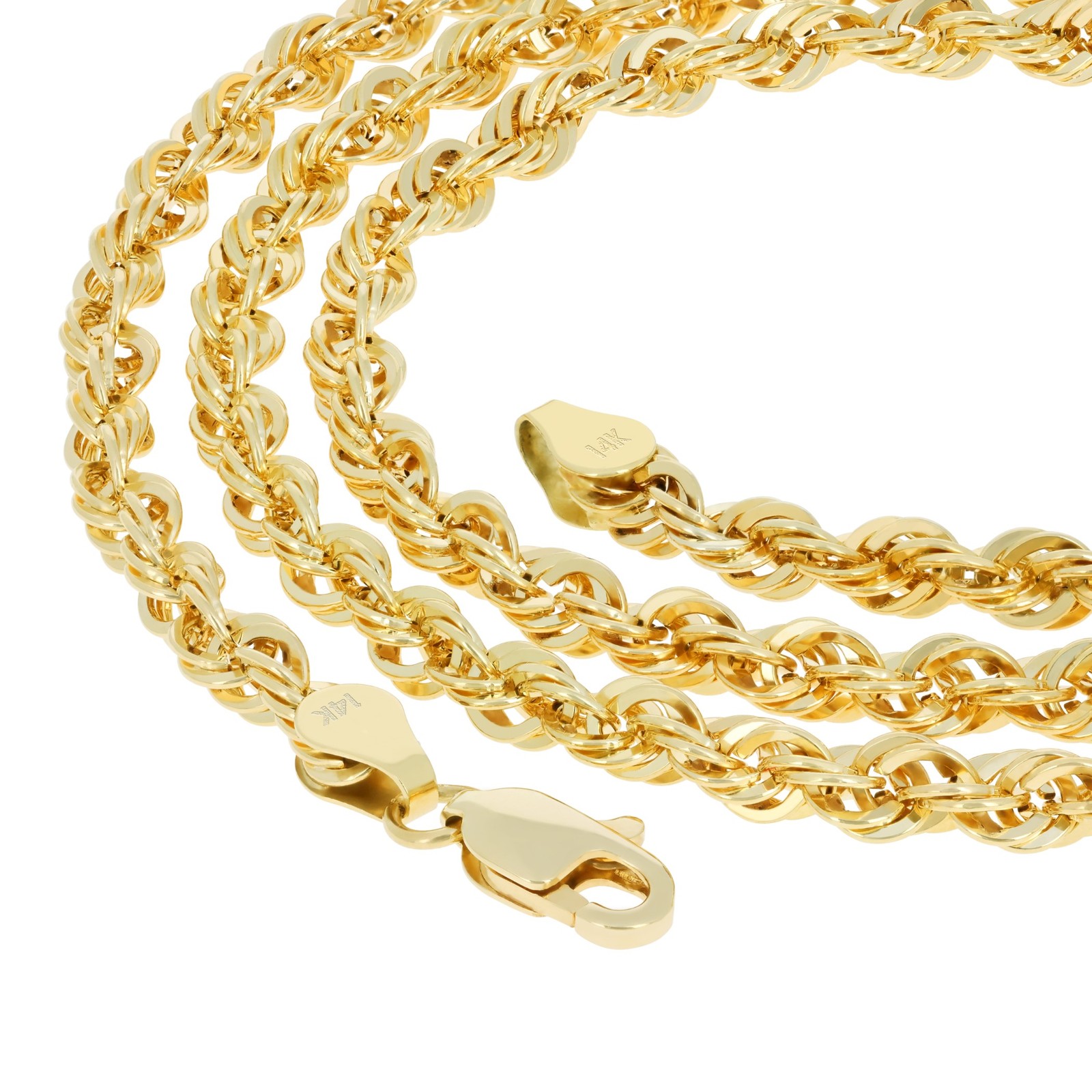 14K Yellow Gold 1mm-4mm Laser Diamond Cut Rope Chain Necklace Men Women 16″- 30″