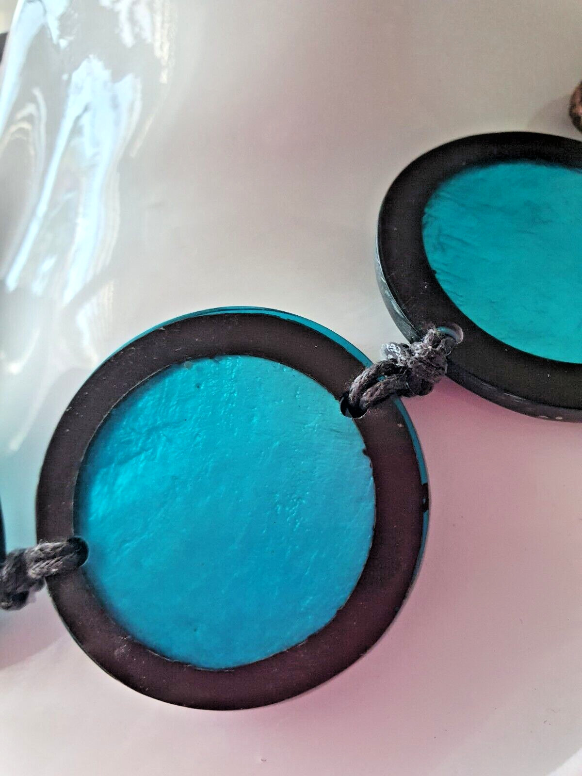Artisan Studio Blue Dyed Shell Acrylic Disc Round None Metal Statement Necklace