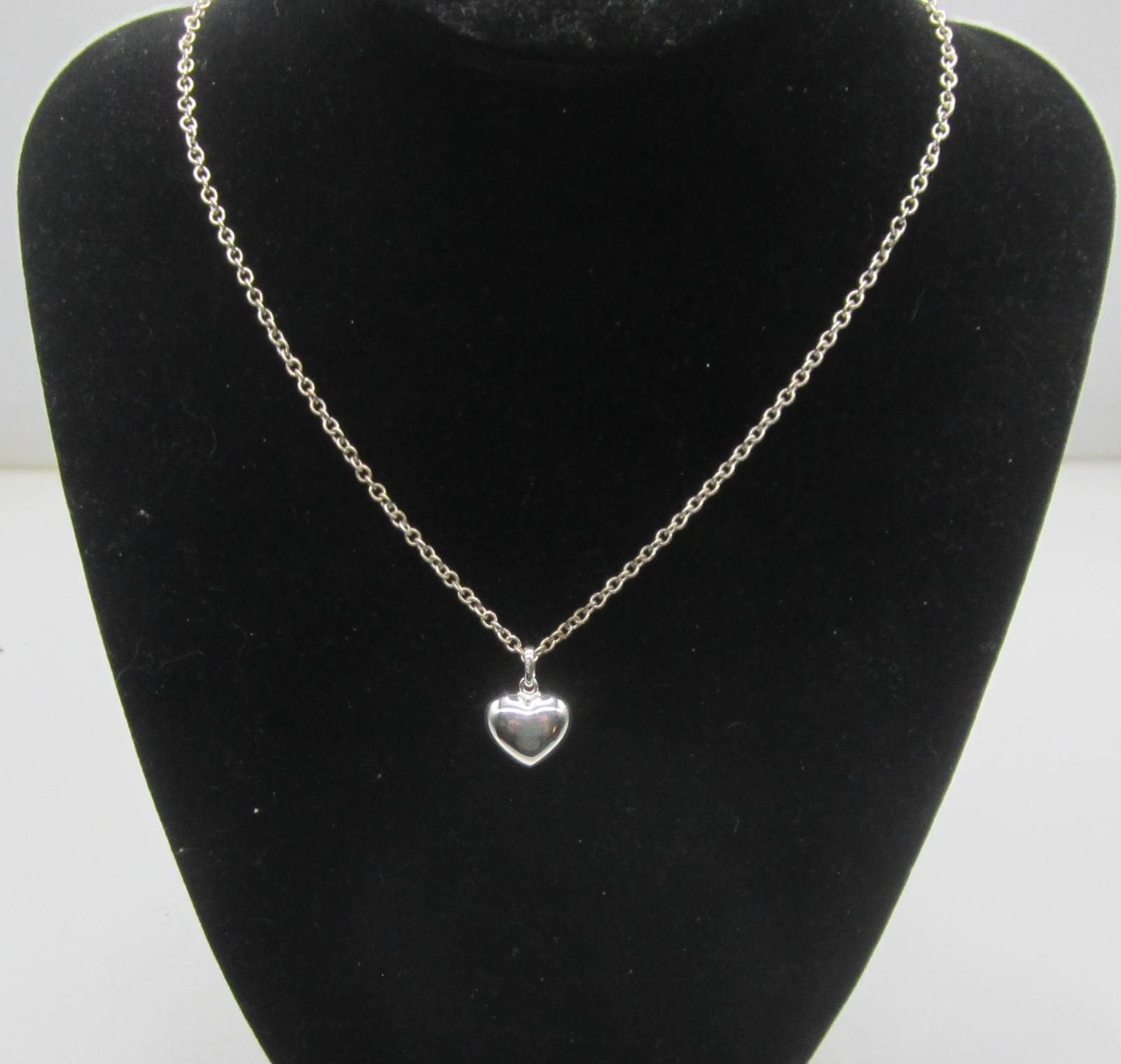 Puff Silver Tone Heart Pendant, Necklace 16+ in