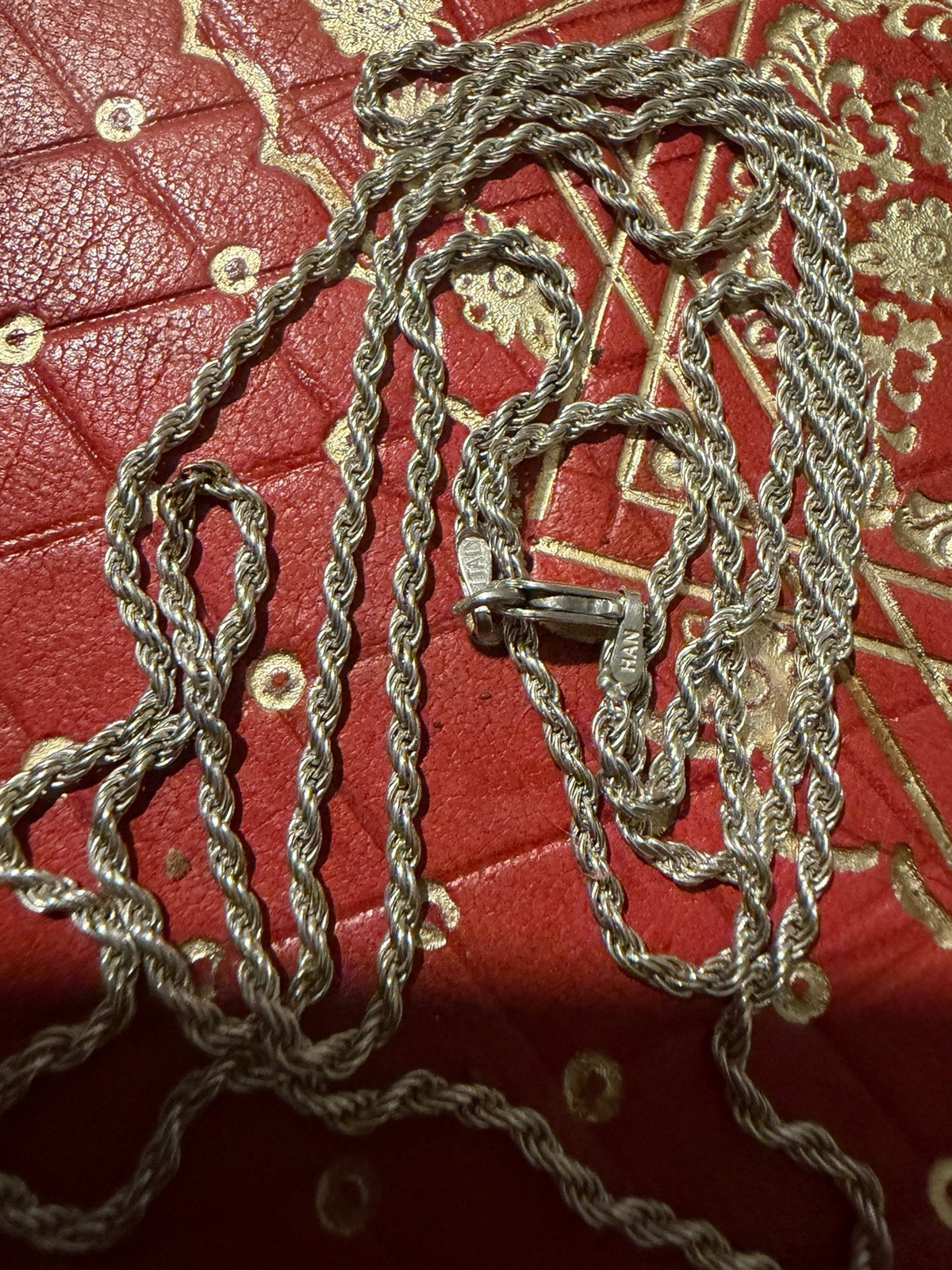 Silver Twisted Rope Chain Necklace, Lobster Clasp, No Stone 30” long