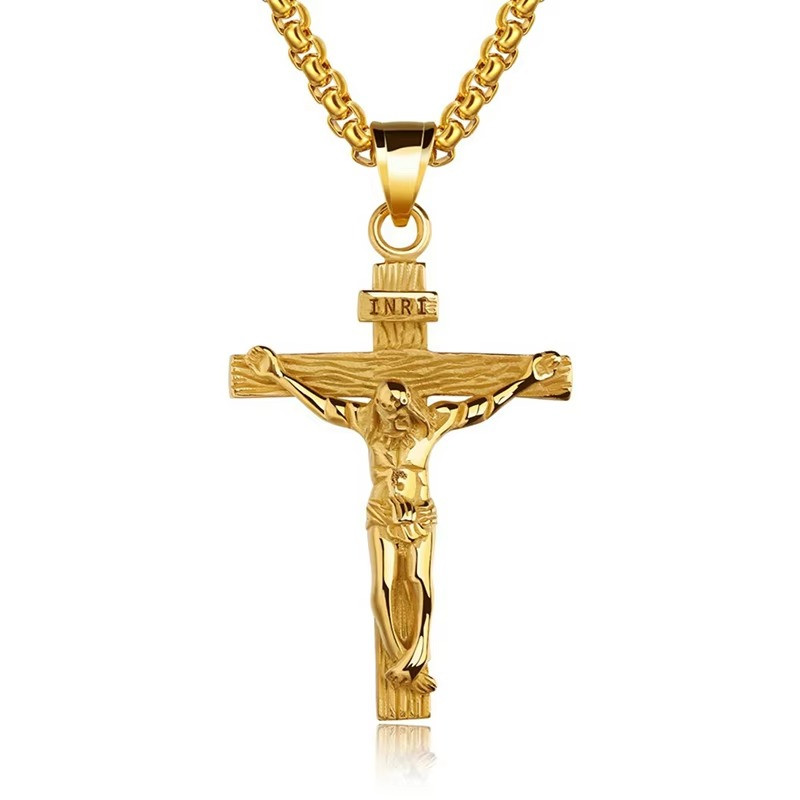 Men’s Stainless Steel Jesus Christ Crucifix Cross Pendant Chain Necklace