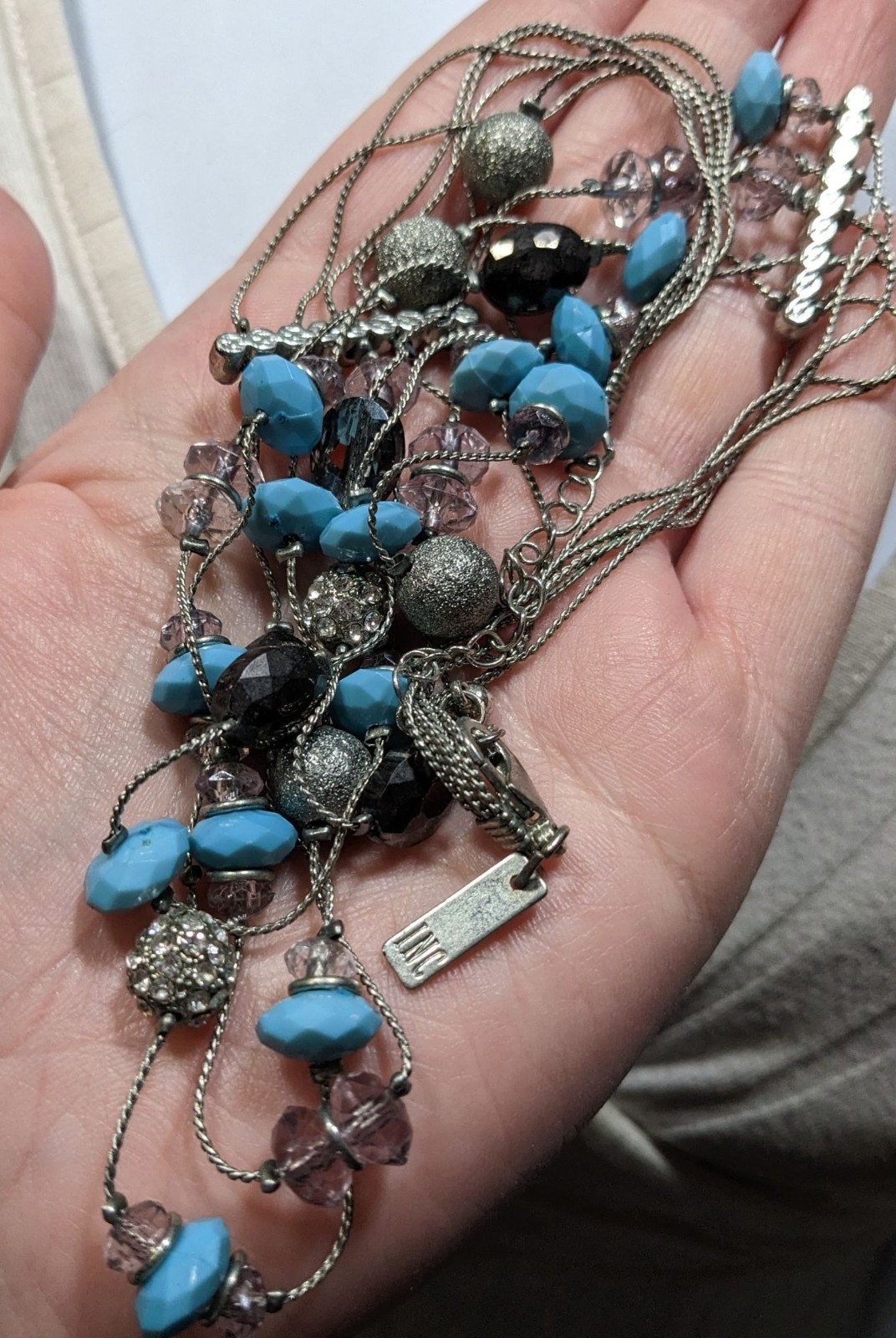 INC International Concepts Glam Blue And Silver Tone Layered Necklace