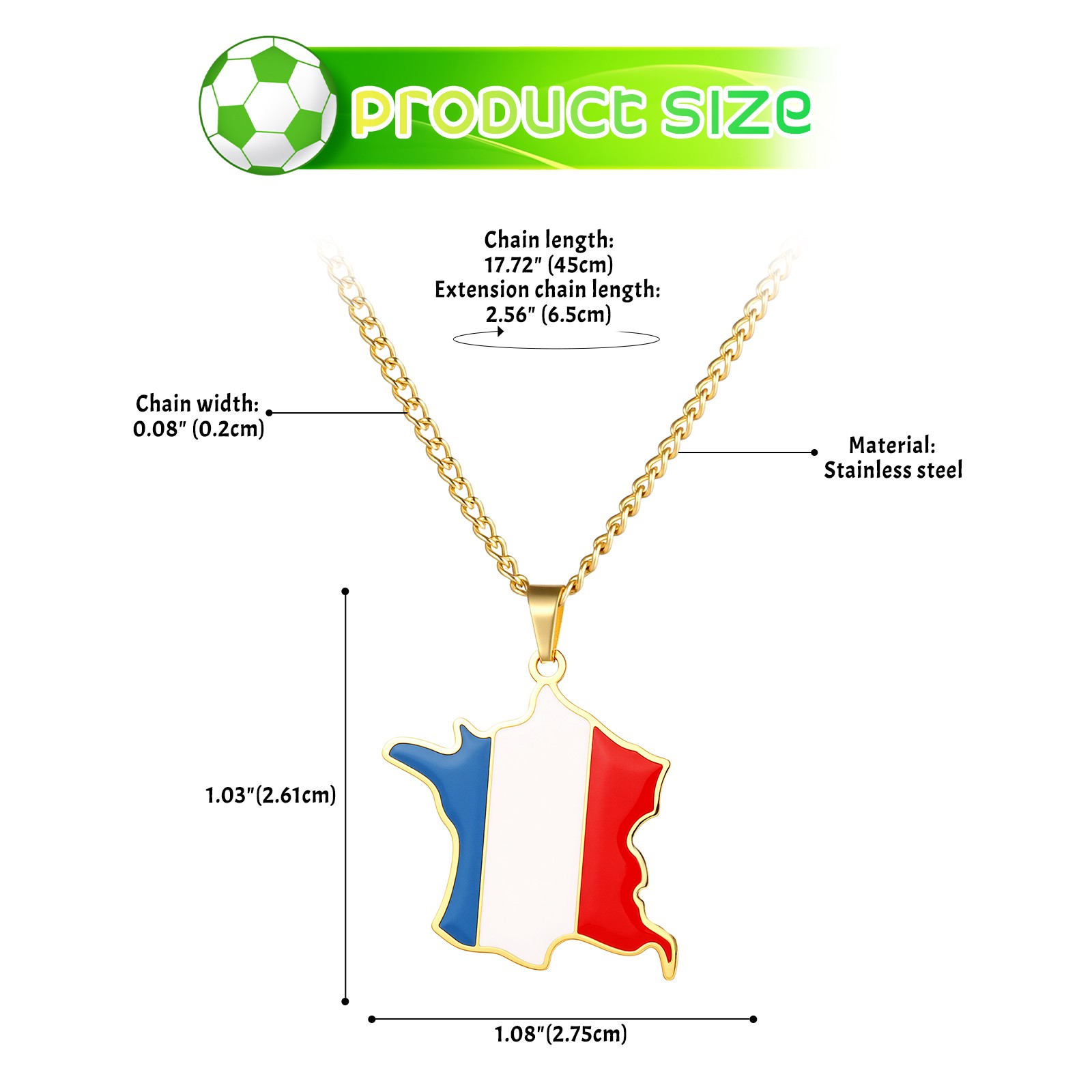 Unisex World Cup Country Map&Flag Pendant Stainless Steel Necklace Lockbone Link