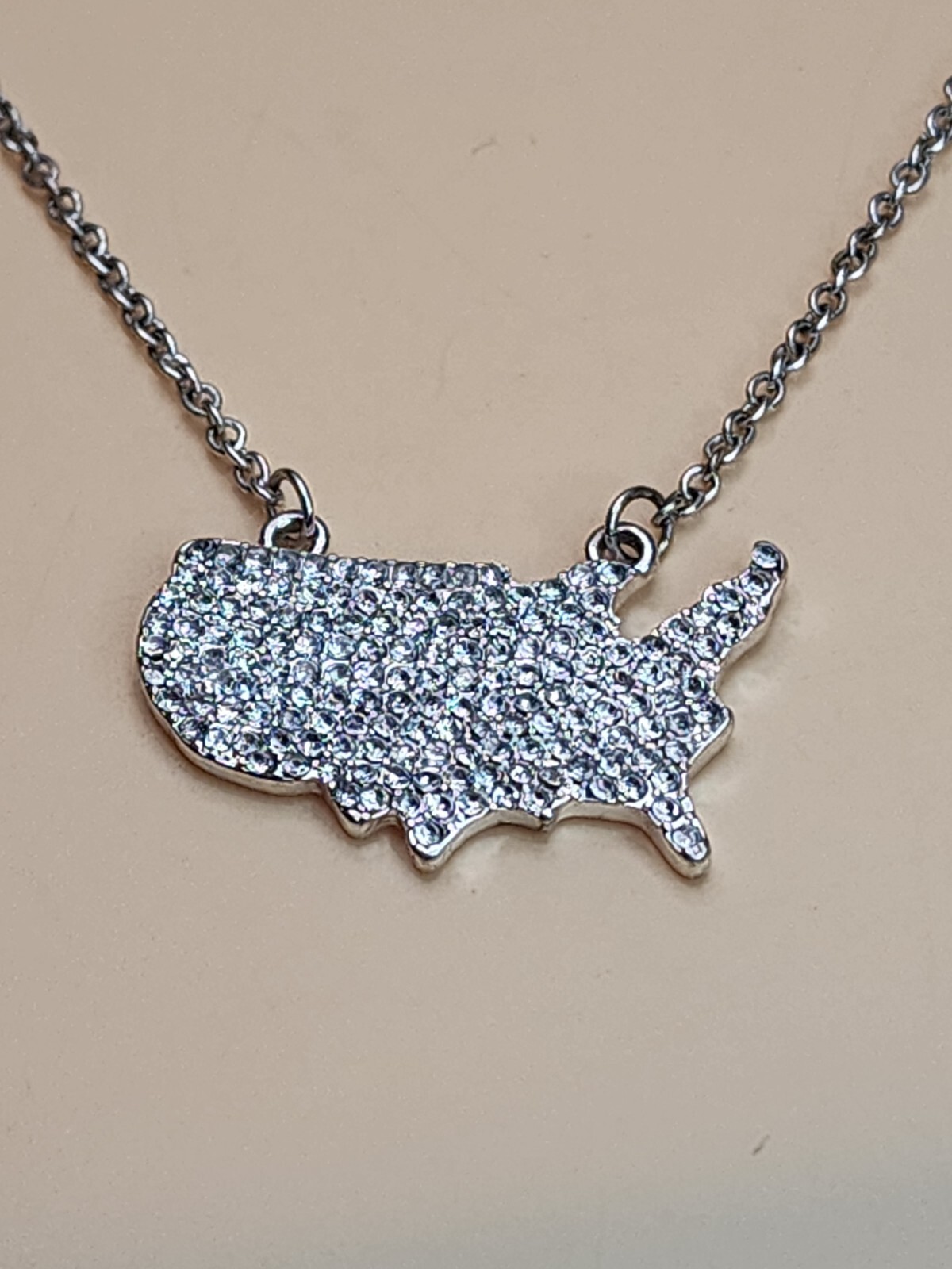 NEW United States Crystal Encrusted Silver Necklace America Patriot FREE $HIP!!