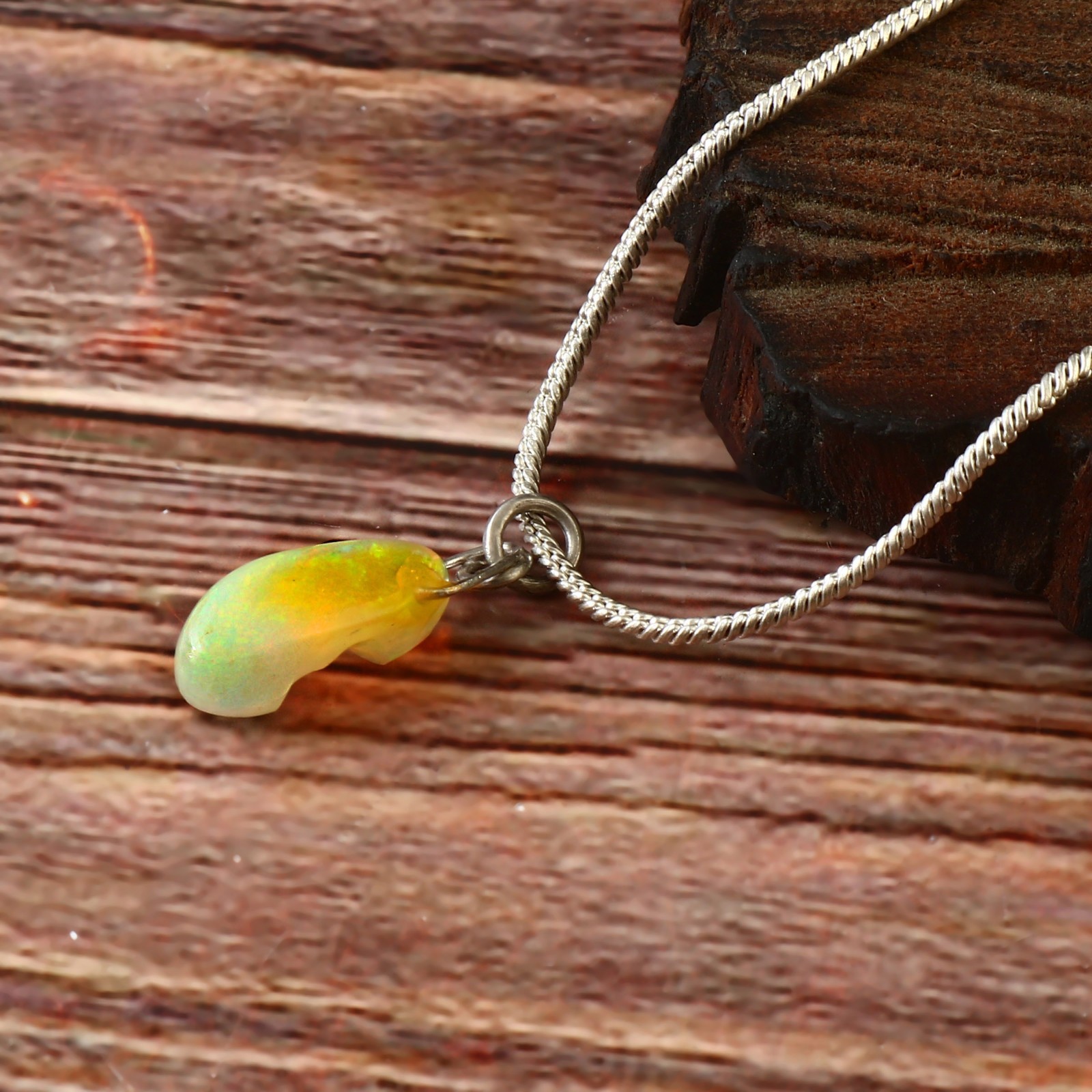 Heart Opal Pendant Necklace Sterling Silver Minimalist Gemstone Jewelry