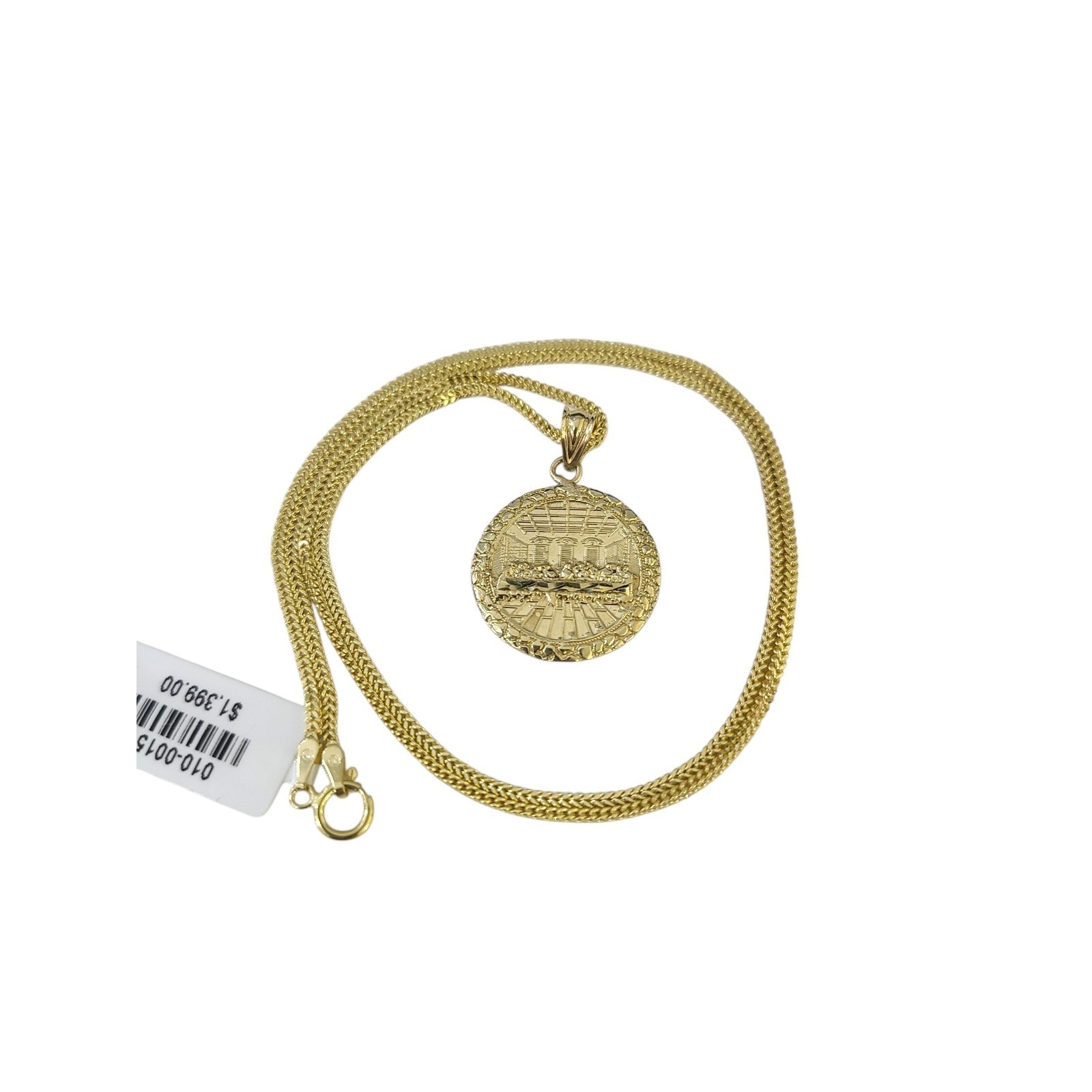 10K Yellow Gold Franco Chain Last Supper Pendant 1mm 16 18 20 22 24 Women Men