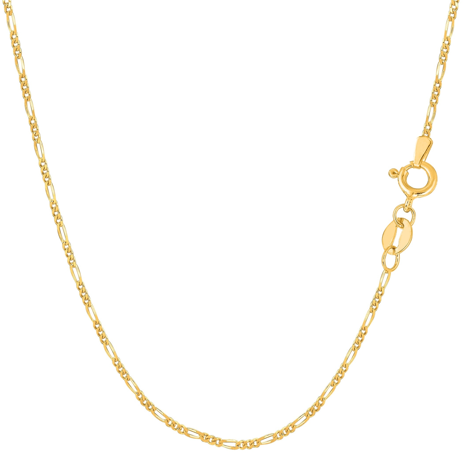 14k Yellow Real Solid Gold Figaro Chain Necklace, 1.3mm, 16″