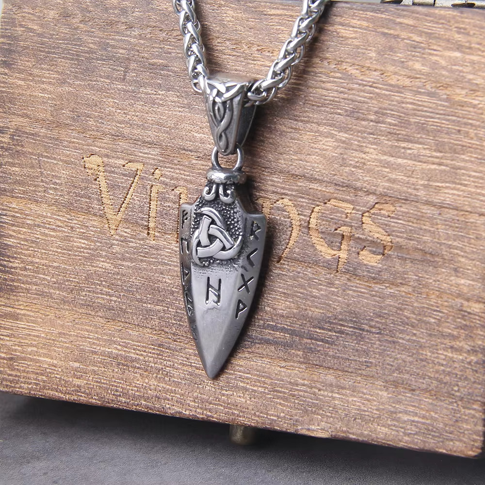 Viking Spearhead Pendant Necklace Norse Rune Triquetra Stainless Steel Men NEW