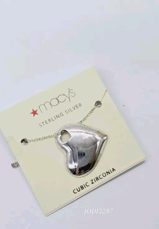 Macy’s Sterling Silver 925 Necklace Heart 3D New On Card $40