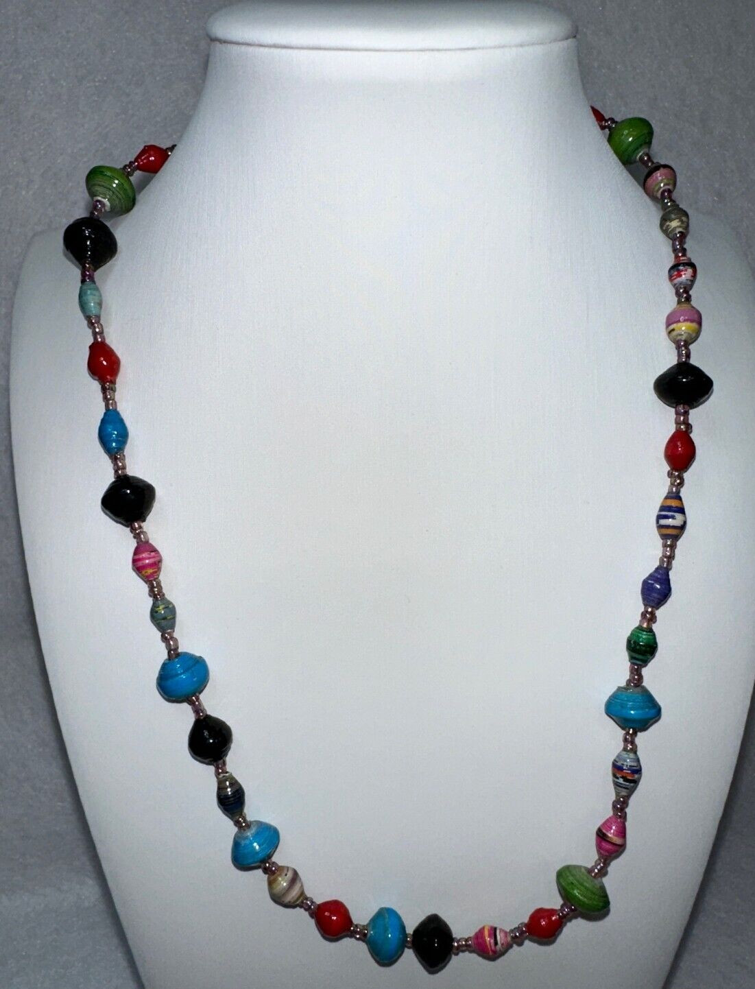 Multicolor Uganda African Bead For Life Rolled Paper Beads 16″- 21” Necklace NEW