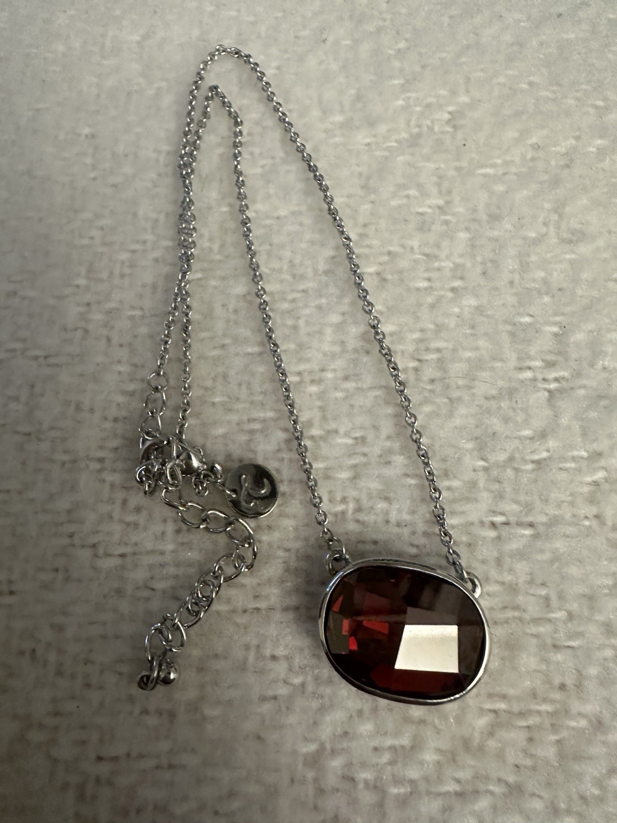 Versona Red Faceted Glass Stone Silver Tone Necklace