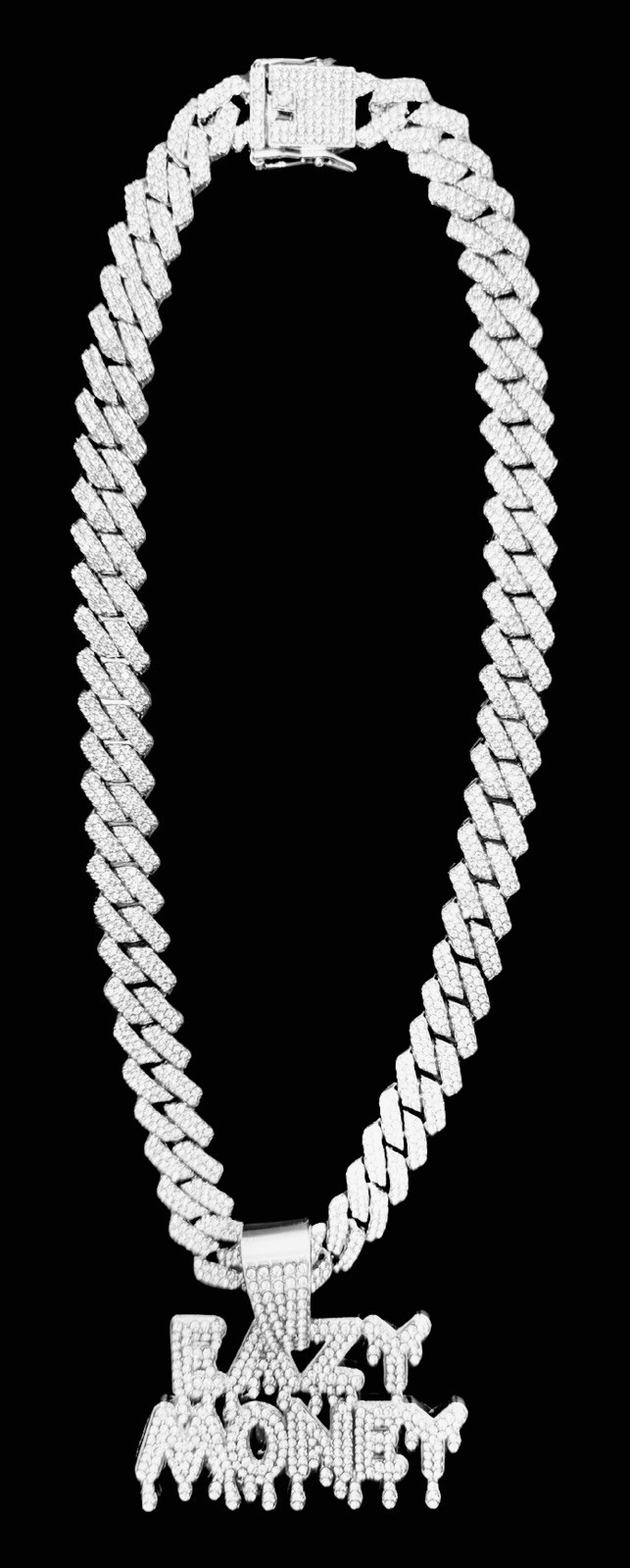 Silver Tone Iced CZ Cuban Link Chain Necklace 18″ With Easy Money Drip Pendant